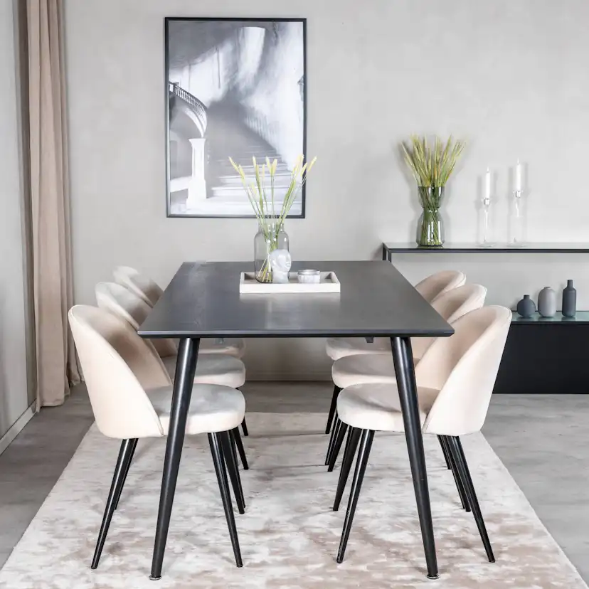 Matgrupp Basic Home Balisa Rektangulärt Matbord 180 cm med 6 Valeri Matstol
