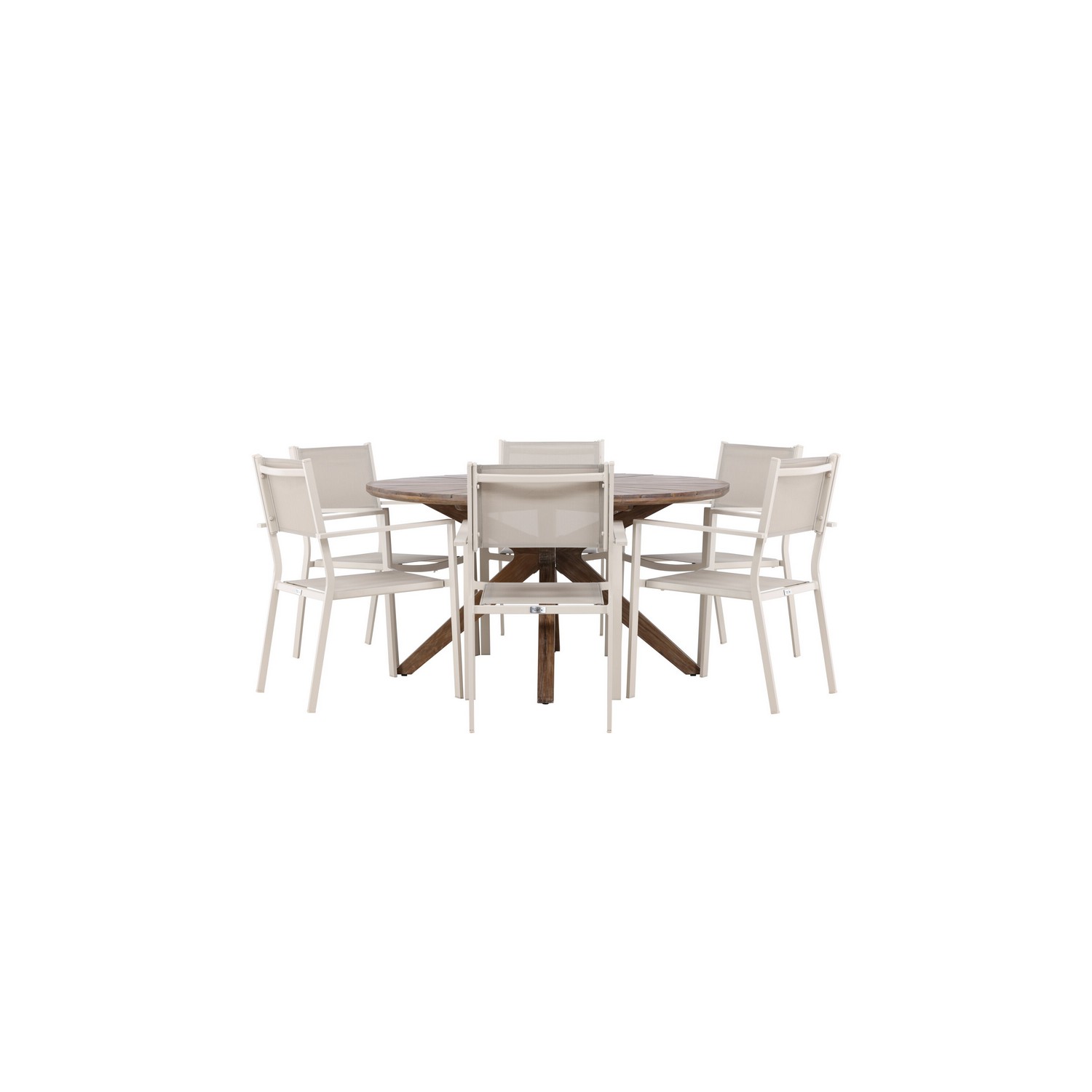 Rosario Dining Table- Teak Ø140 +Copacabana Stacking Chair - Trädgårdsgrupp Venture Home Rosario med 6 Copacabana Stolar