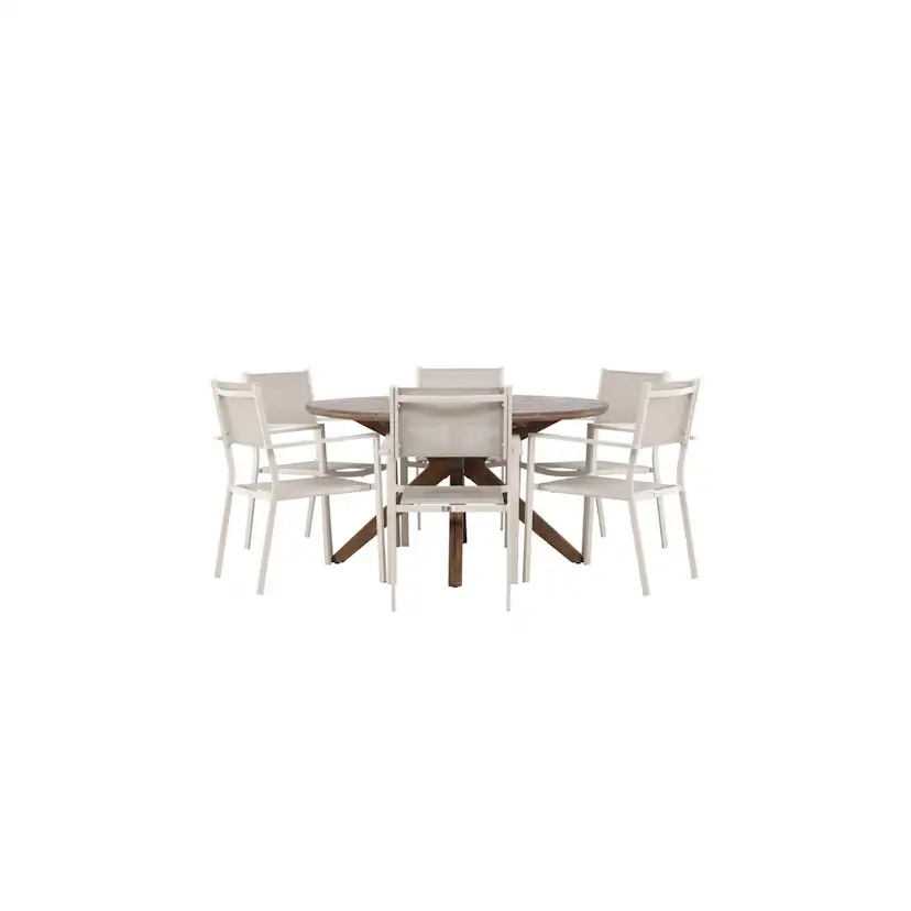 Rosario Dining Table- Teak Ø140 +Copacabana Stacking Chair - Trädgårdsgrupp Venture Home Rosario med 6 Copacabana Stolar
