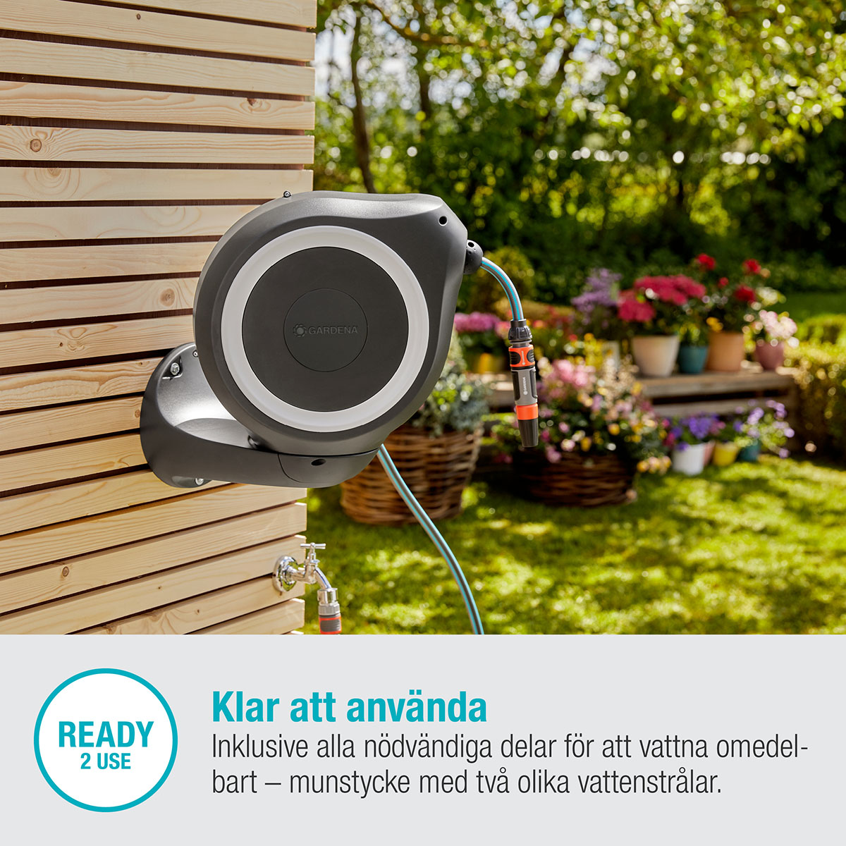 Slangbox Gardena RollUp S 15 m Vit