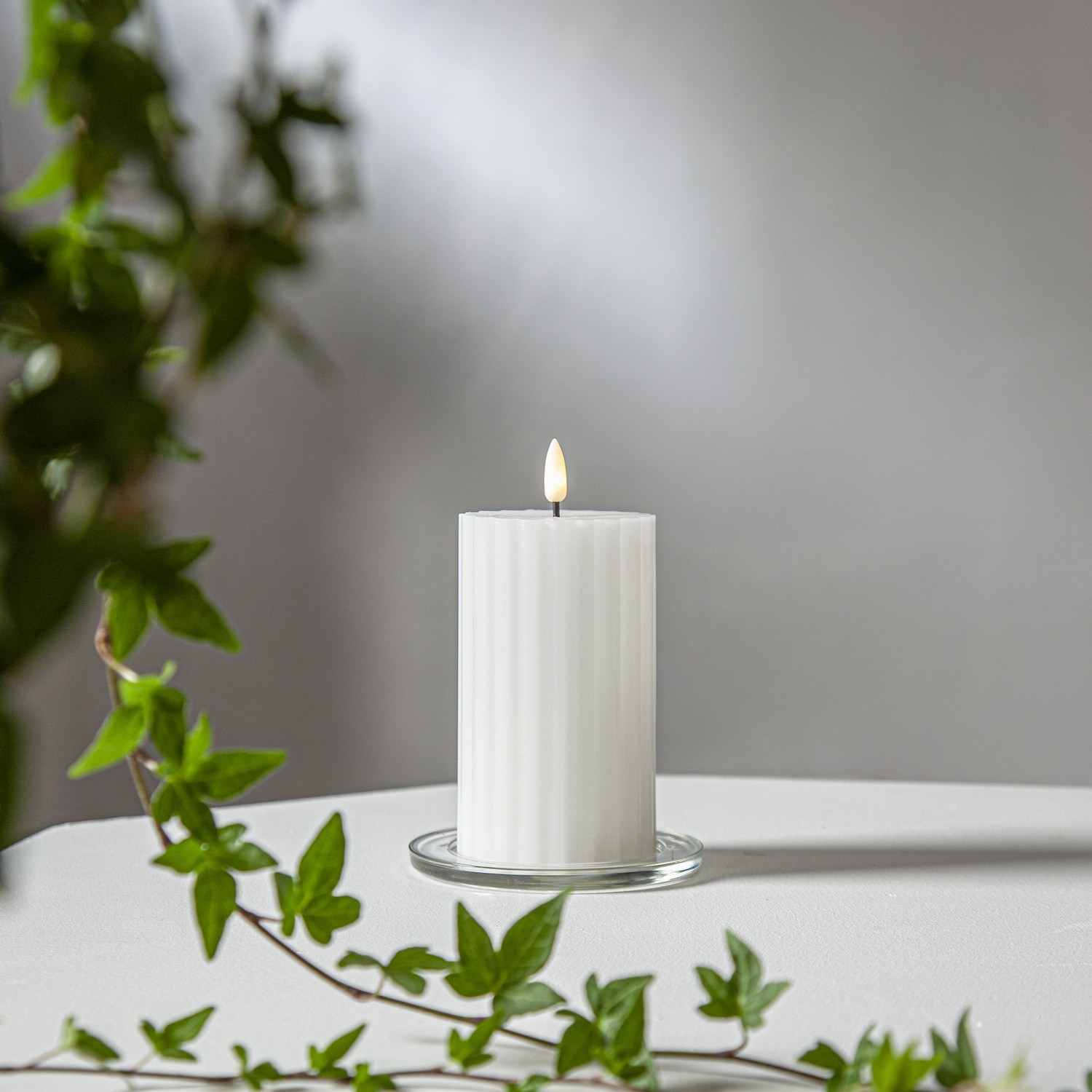 LEDBlockljus Flamme Stripe Vit