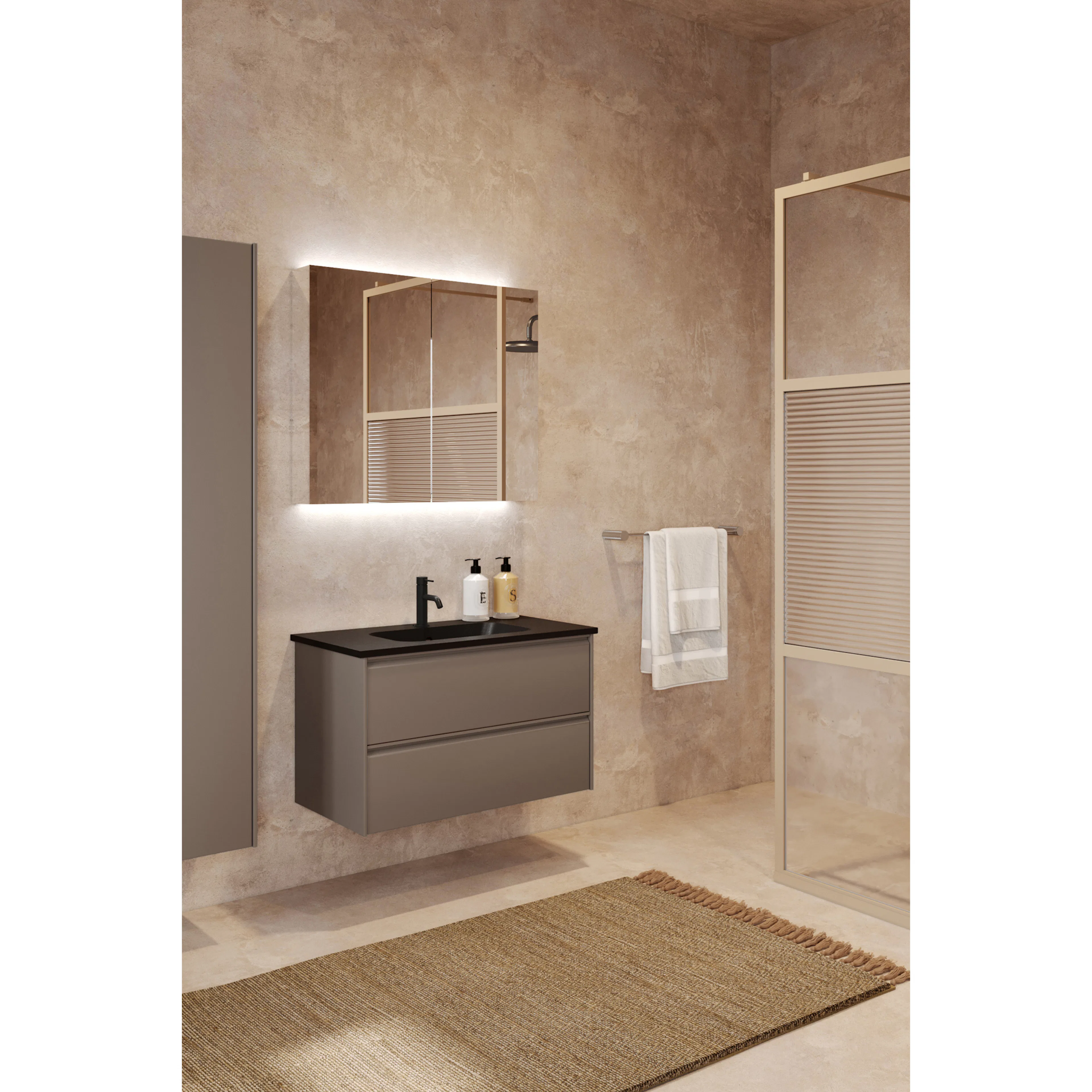Tvättställsskåp Hietakari Luna L01 med Tvättställ i Keramik,Matt Beige,, 610x510x460