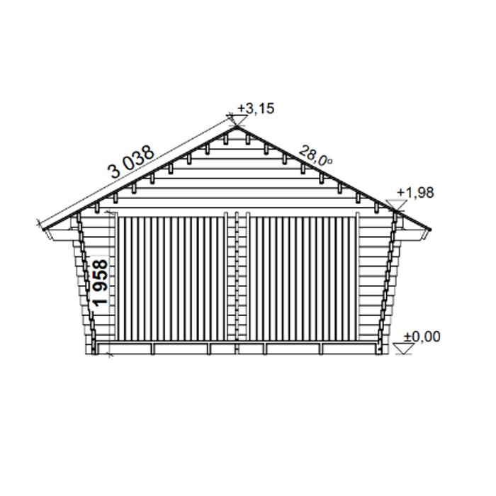 Timmerförråd LP Garden U-L (16m²) Lutande Tät Vägg