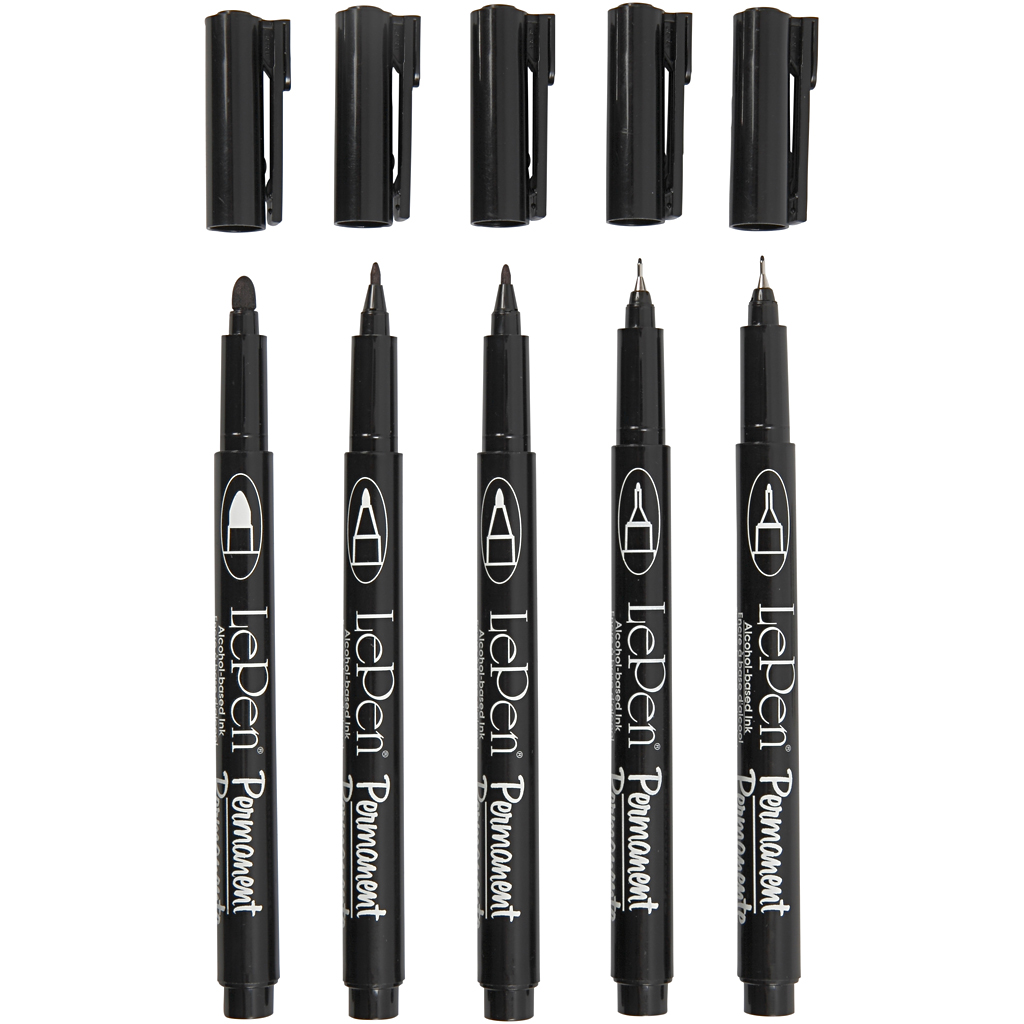 Tusch Creativ Company Permanent Svart Spets 2X0,6+2X0,8+1,3 mm 5 St/1 Förp