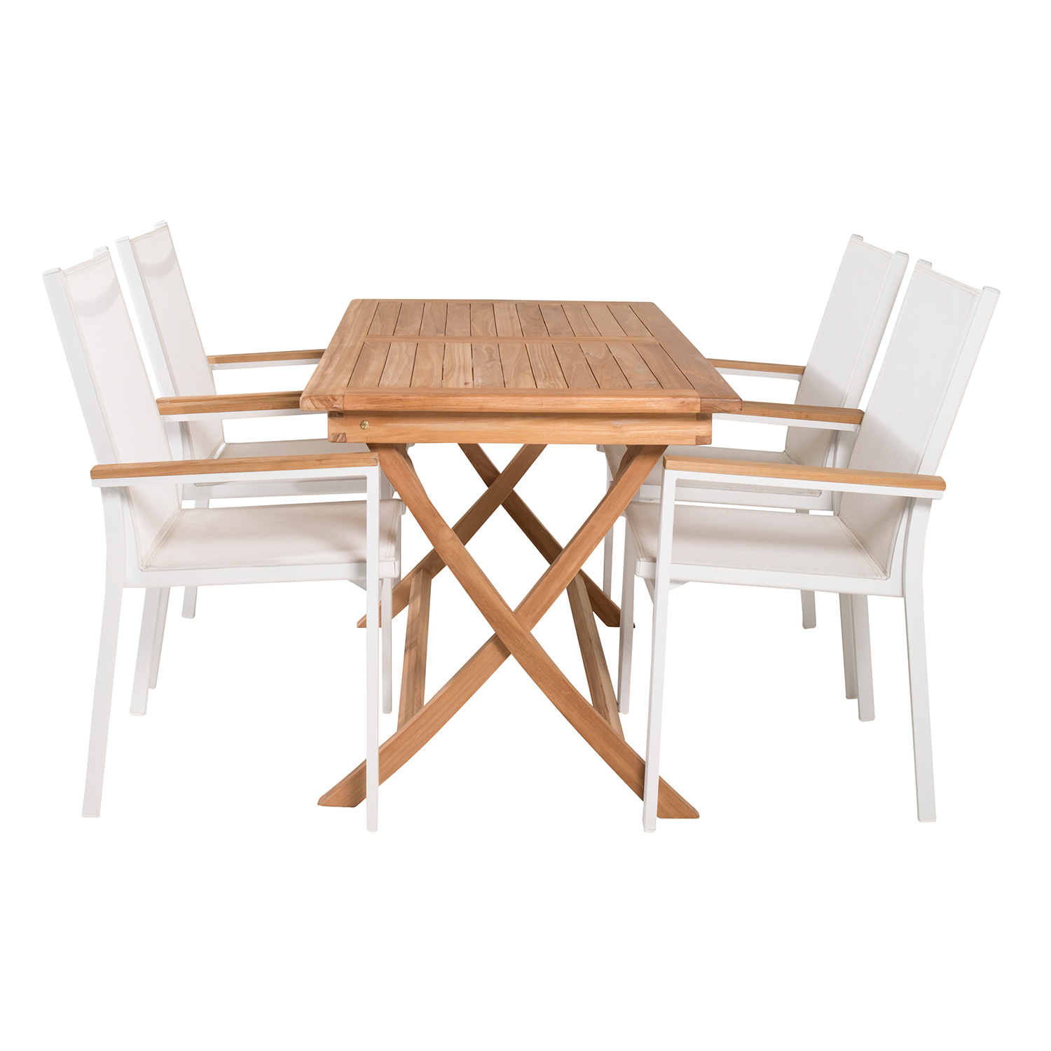 Kenya Dining Table 120*70*H75 - Teak+Texas Chair - White/Tea Natur/Vit