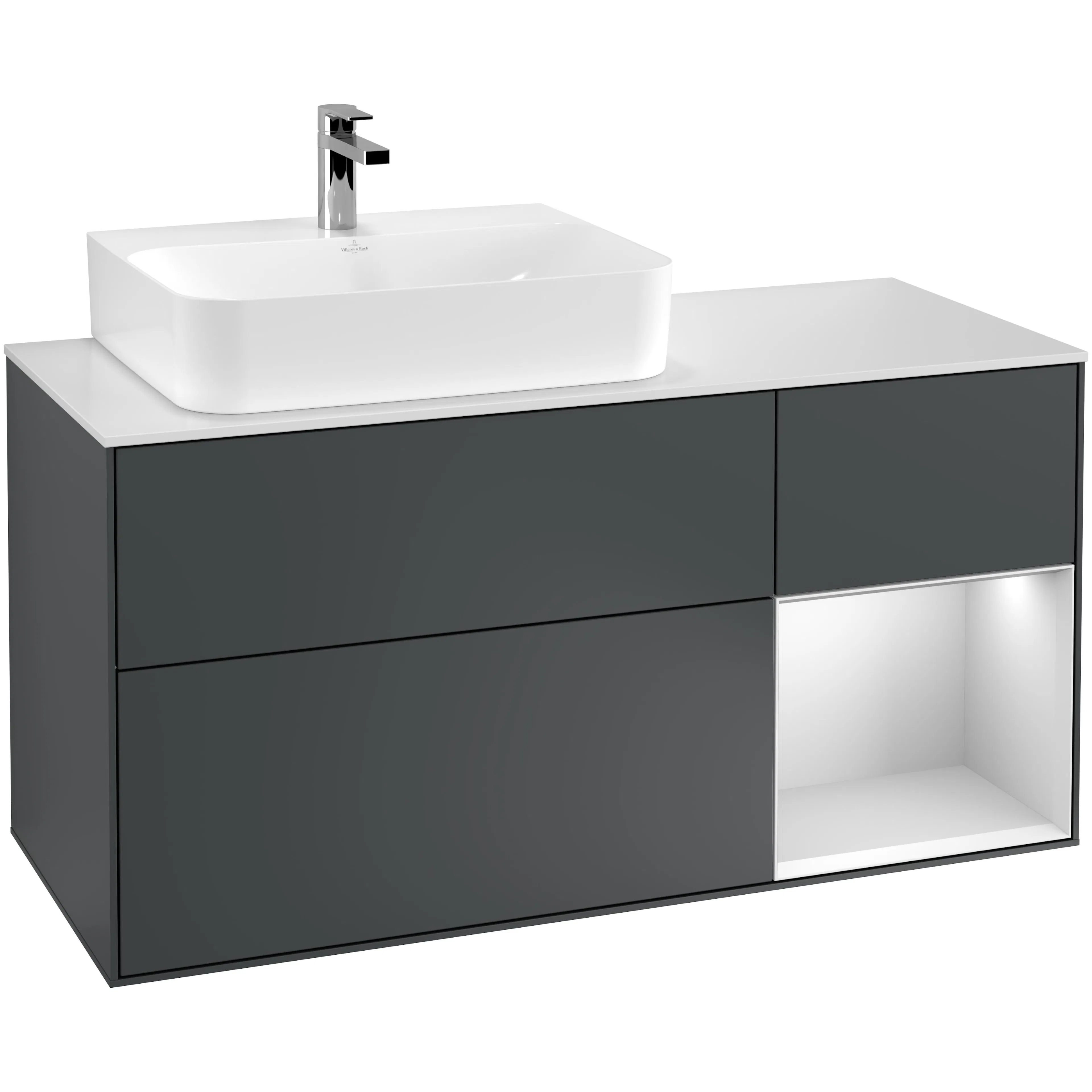Tvättställsskåp Villeroy & Boch Finion med 3 Lådor Hylla och Bänkskiva för Ocentrerat Tvättställ