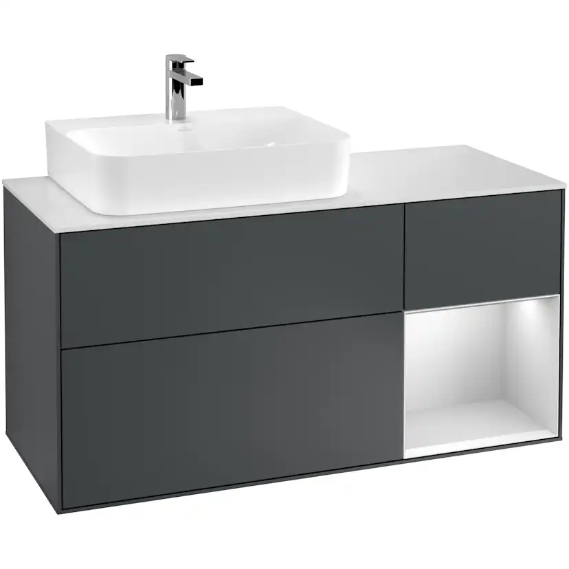Tvättställsskåp Villeroy & Boch Finion med 3 Lådor Hylla och Bänkskiva för Ocentrerat Tvättställ