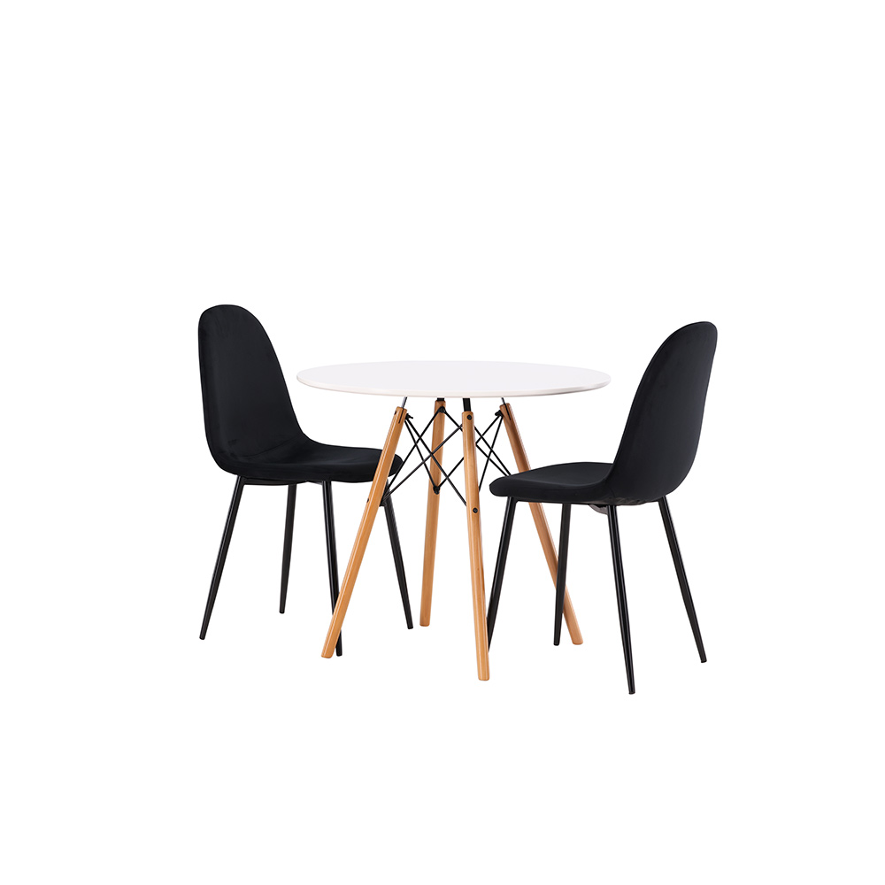 Matgrupp Venture Home Danburi Ø 60 cm med 2 Polar Sammet Stolar