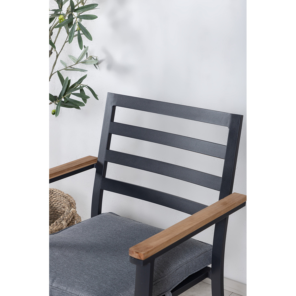 Brasilia Karmstol (stapelbar) - Svart Alu / Teak Svart