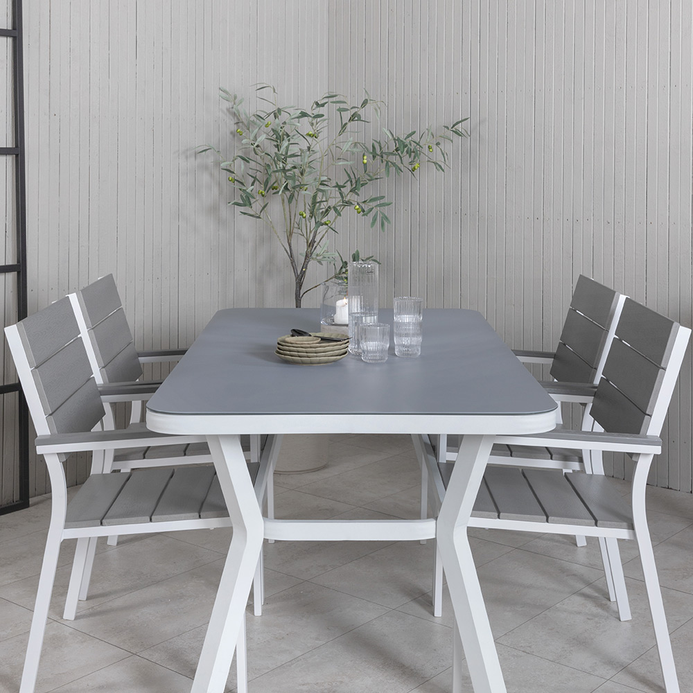 Matgrupp Venture Home Vyn med 4 Lede Stapelbara Matstolar