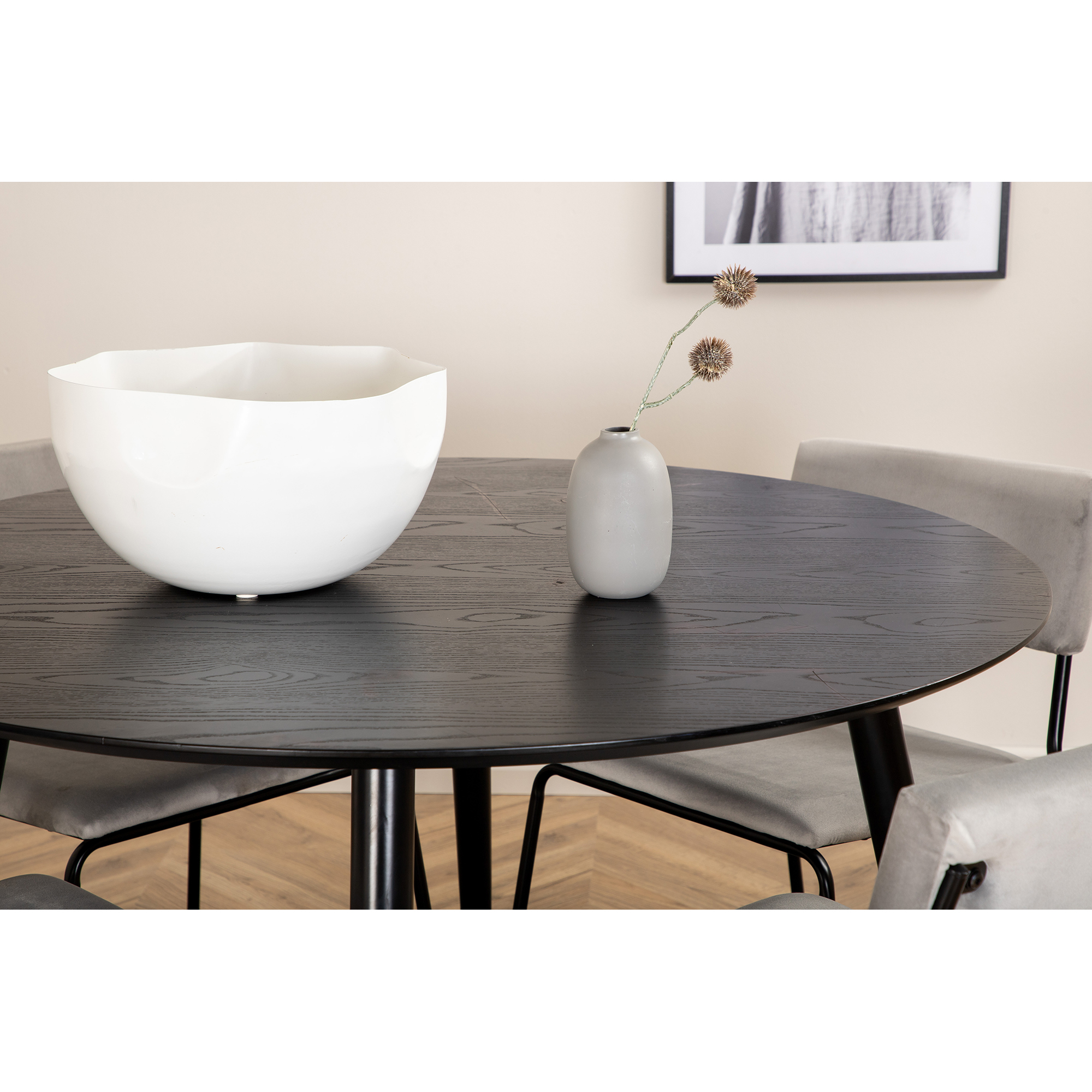 Dipp Dining Table - 115cm - Black Veneer / All black legs +K Svart/Ljusgrå