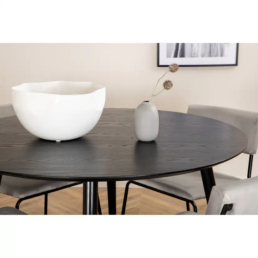 Dipp Dining Table - 115cm - Black Veneer / All black legs +K Svart/Ljusgrå