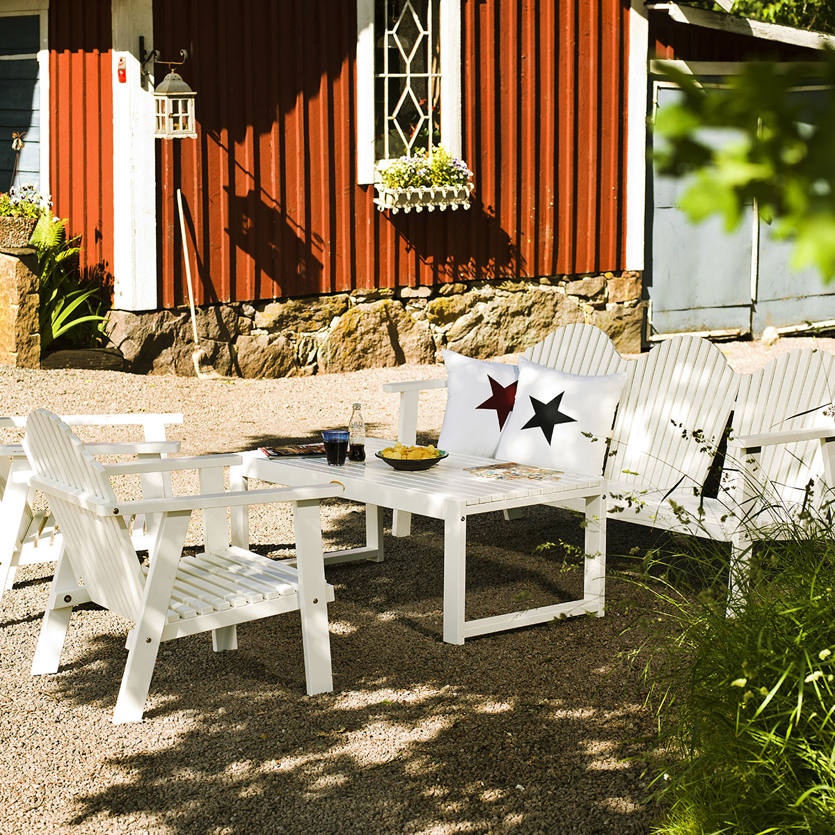 Trädgårdssoffa Hillerstorp Bullerö Vit, Träsoffa Utomhus för 4 Sittplatser