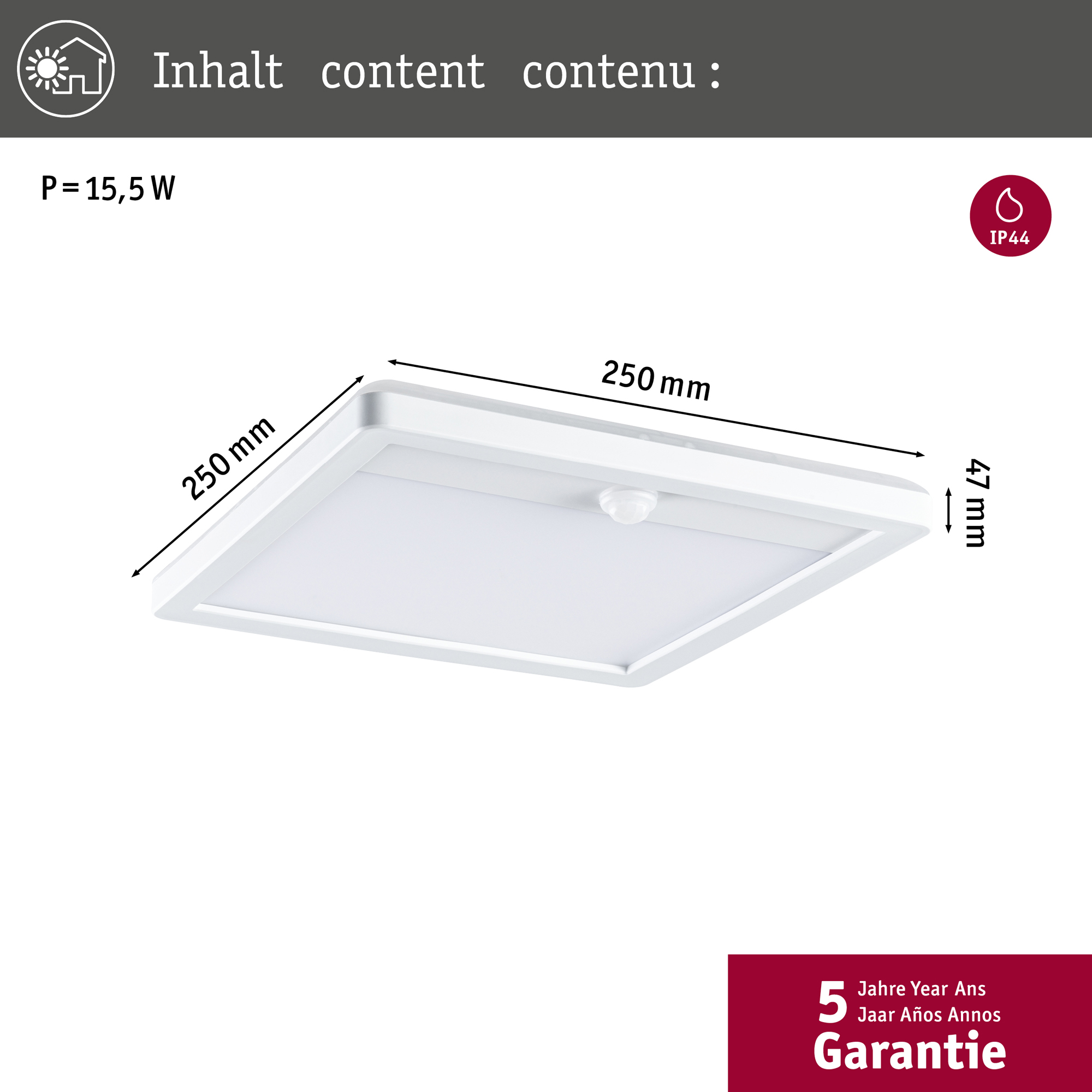 Fasad/Tak-belysning Paulmann Lamina Kvadrat med Skymningsstyrd rörelsedetektor IP44 230V