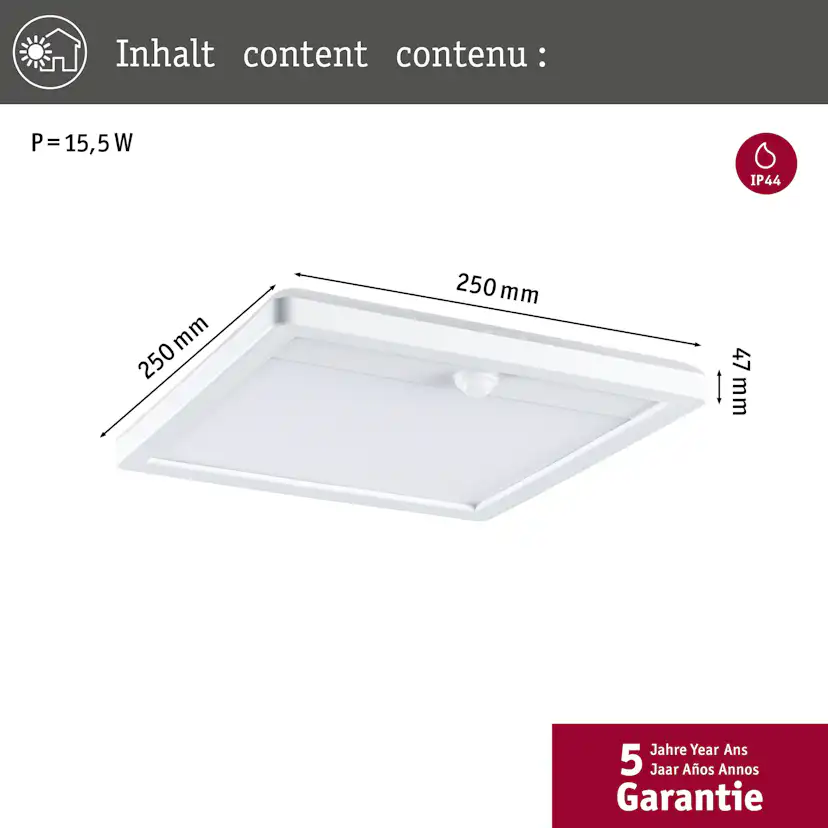 Fasad/Tak-belysning Paulmann Lamina Kvadrat med Skymningsstyrd rörelsedetektor IP44 230V