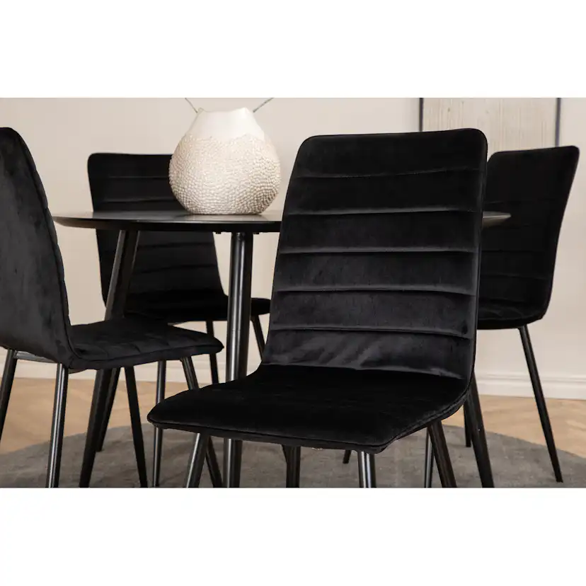 Dipp Dining Table - 115cm - Black Veneer / All black legs +W Svart, Sammet