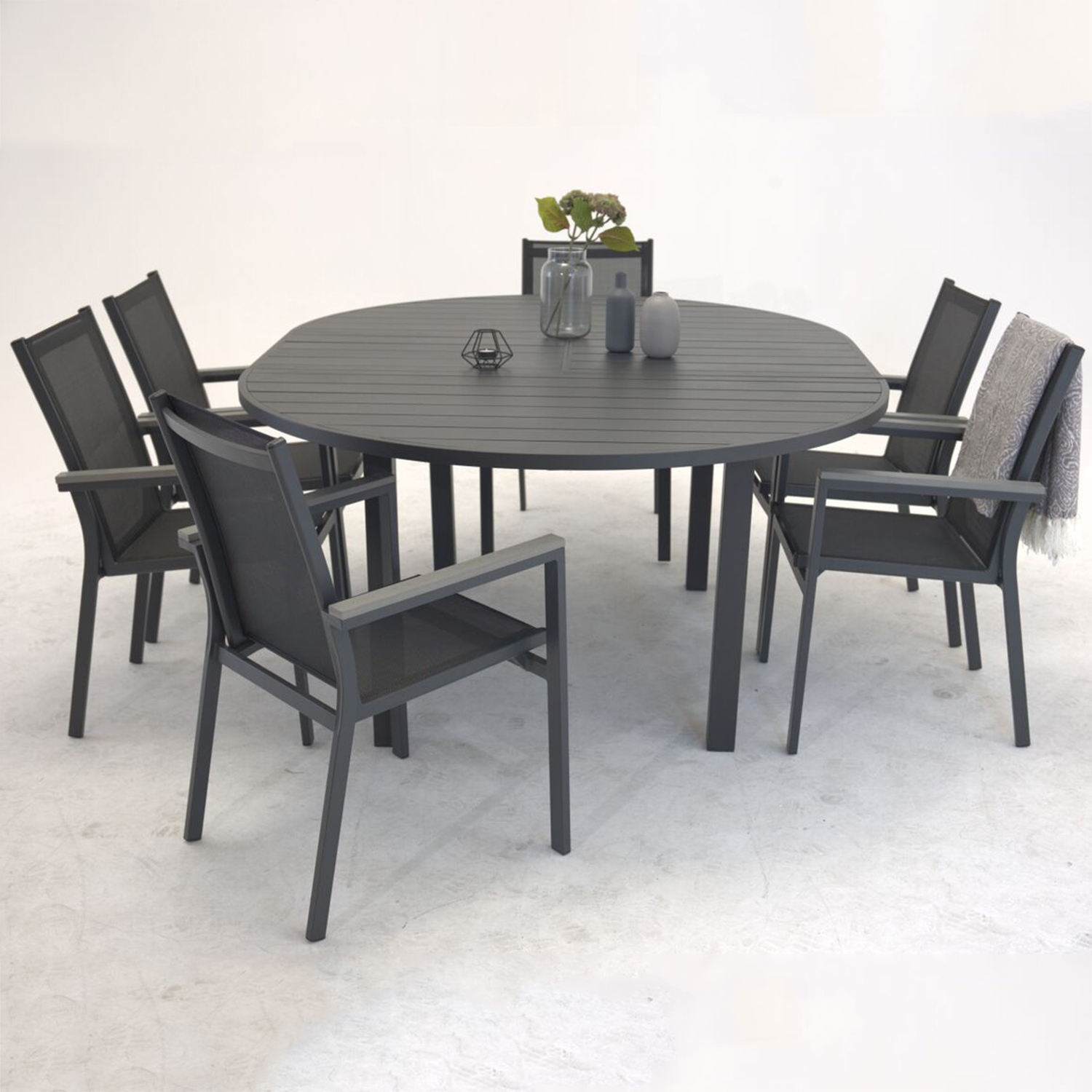 Parma Karmstol (stapelbar) - svart Aluminium / svart textile Svart