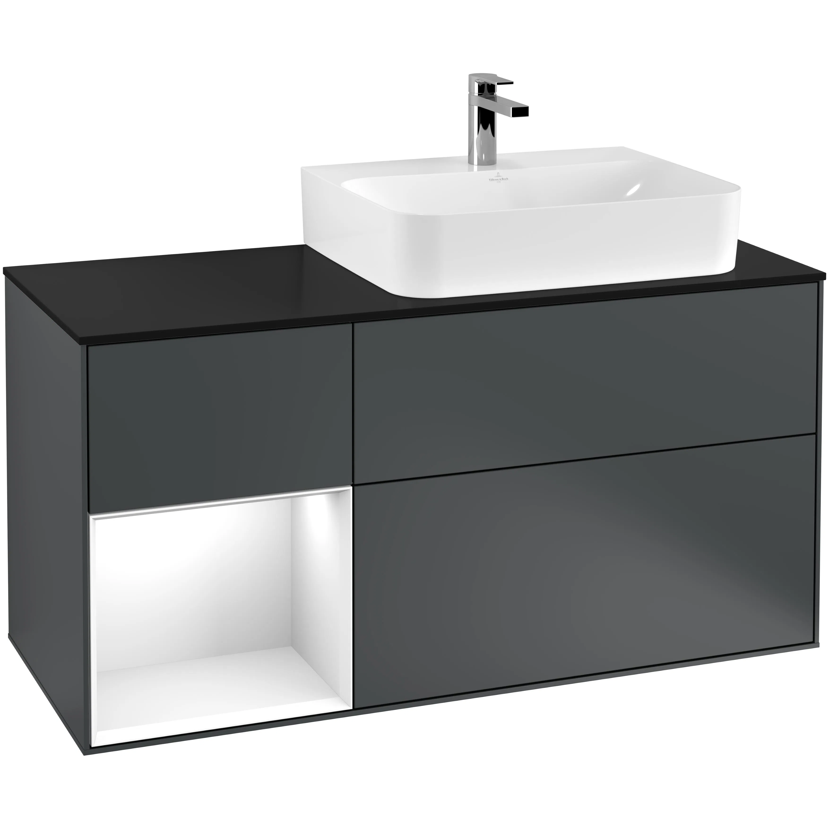 Tvättställsskåp Villeroy & Boch Finion med 3 Lådor Hylla och Bänkskiva för Ocentrerat Tvättställ