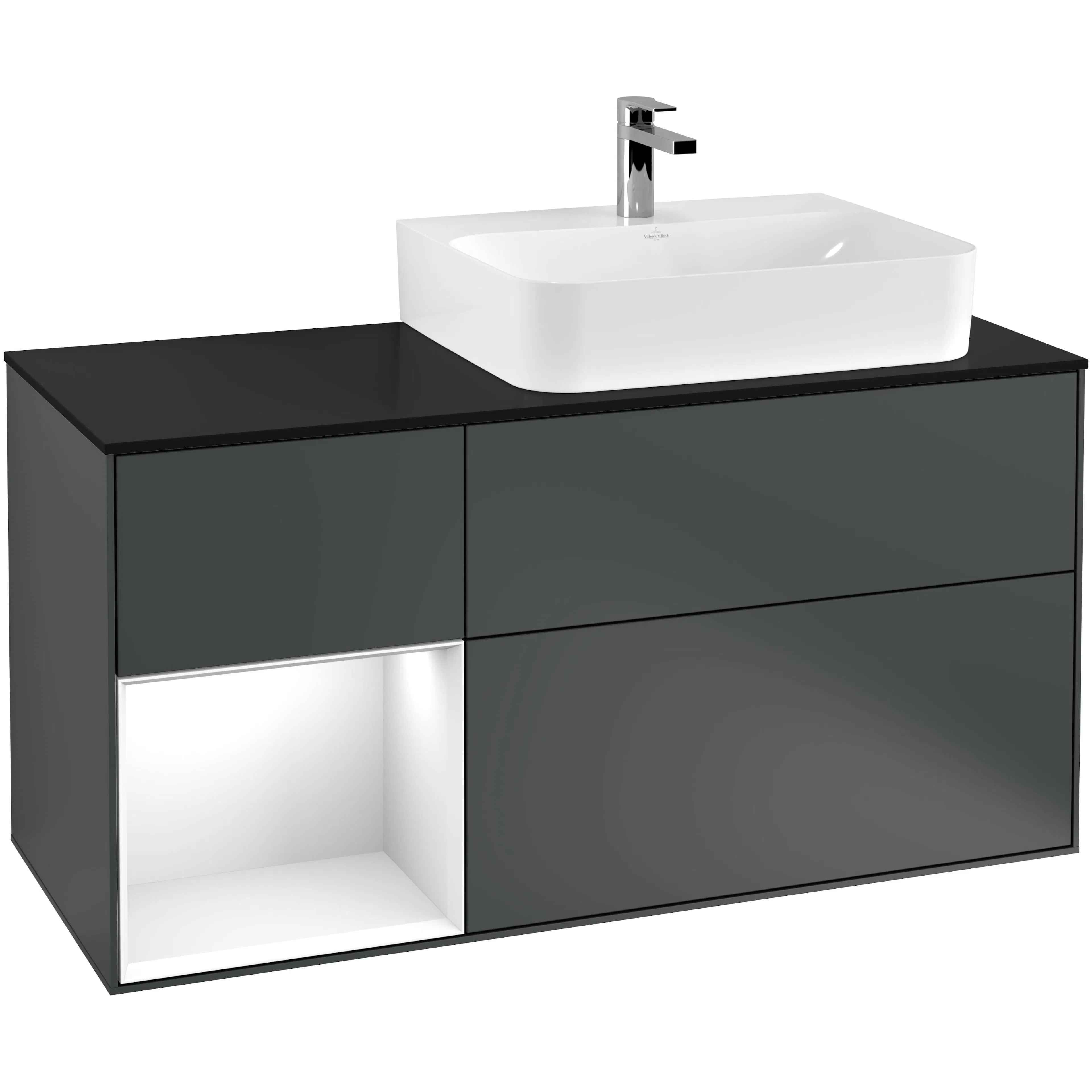 Tvättställsskåp Villeroy & Boch Finion med 3 Lådor Hylla och Bänkskiva för Ocentrerat Tvättställ
