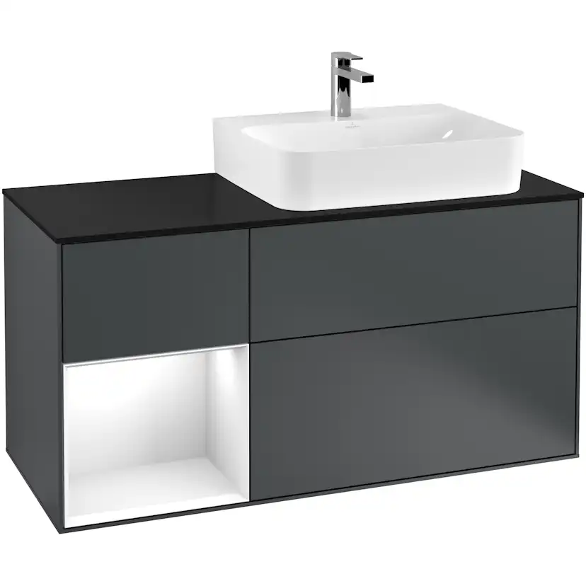 Tvättställsskåp Villeroy & Boch Finion med 3 Lådor Hylla och Bänkskiva för Ocentrerat Tvättställ