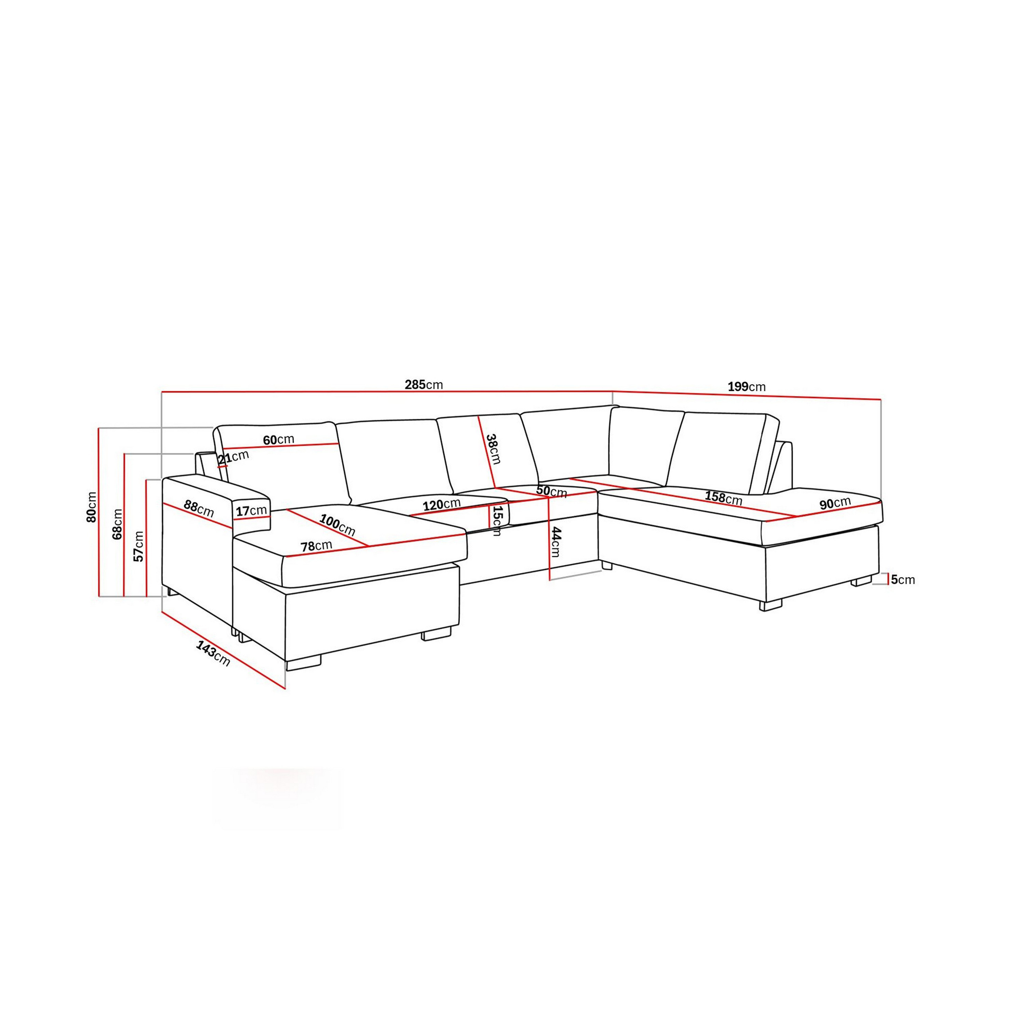 4-sitssoffa Basic Home Crazy U-formad med Divan och Schäslong Large 285 cm