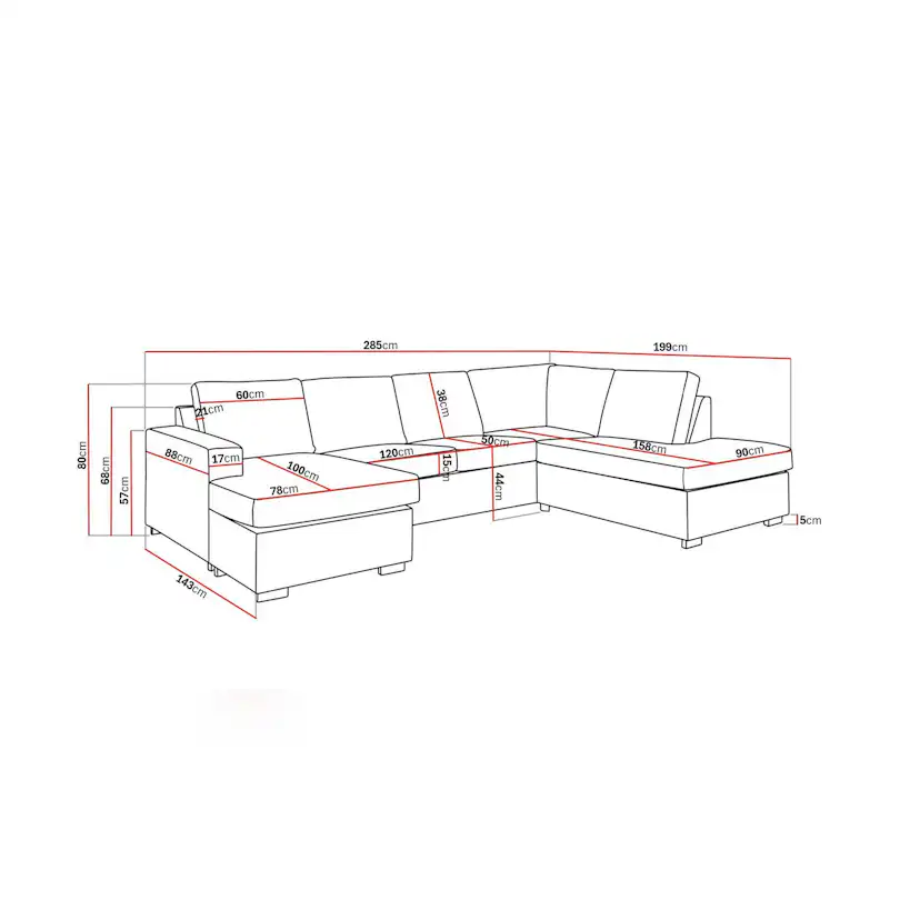 4-sitssoffa Basic Home Crazy U-formad med Divan och Schäslong Large 285 cm