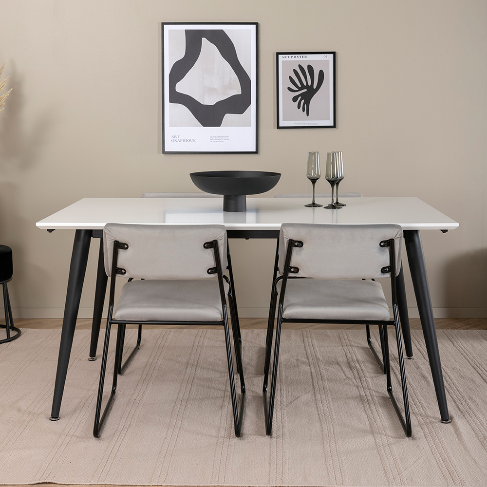 Jimmy Dining Table  - Black / White HPL+Kenth Chair - Black Grå/Vit/Svart
