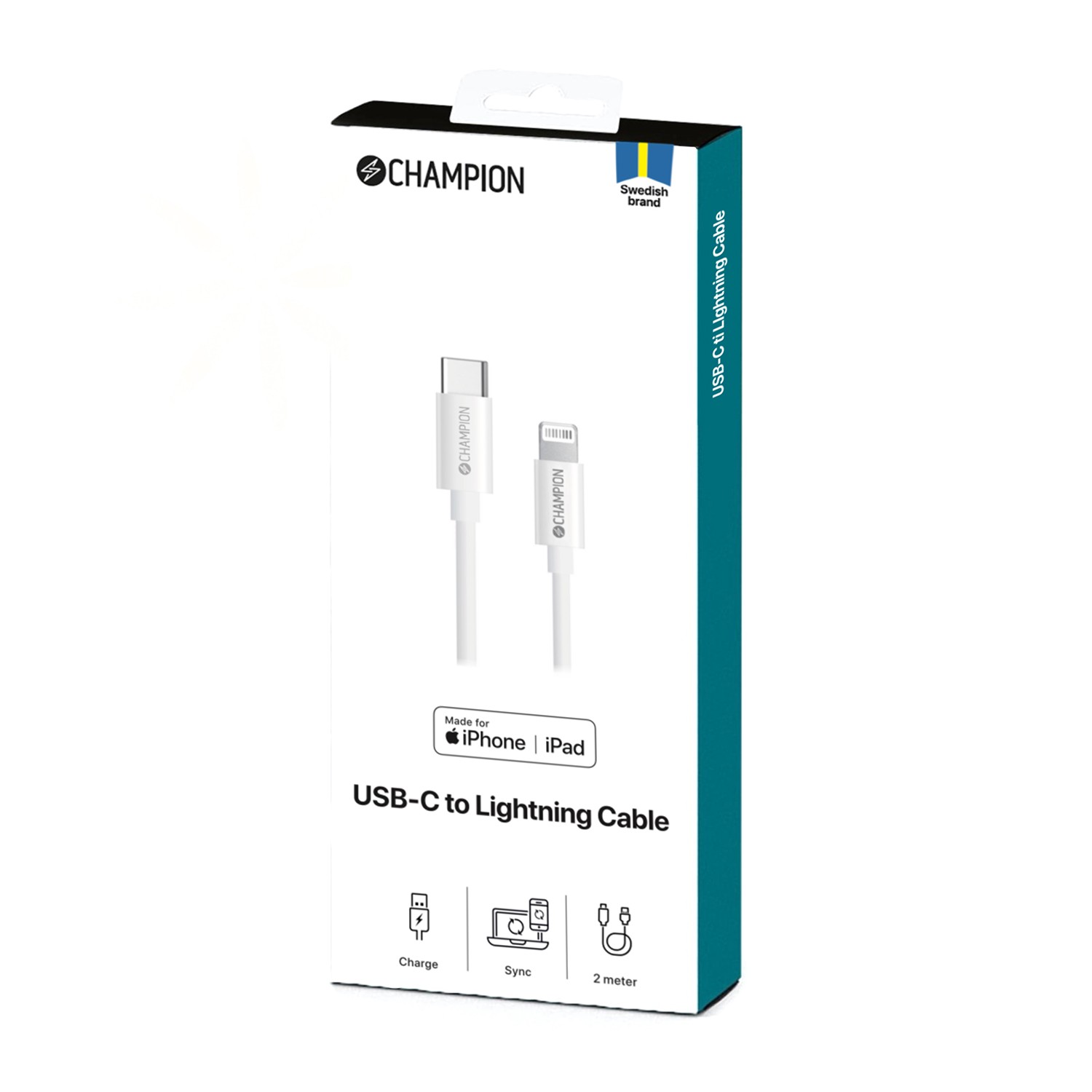 USB-C Champion till Lightning Kabel 2m Vit