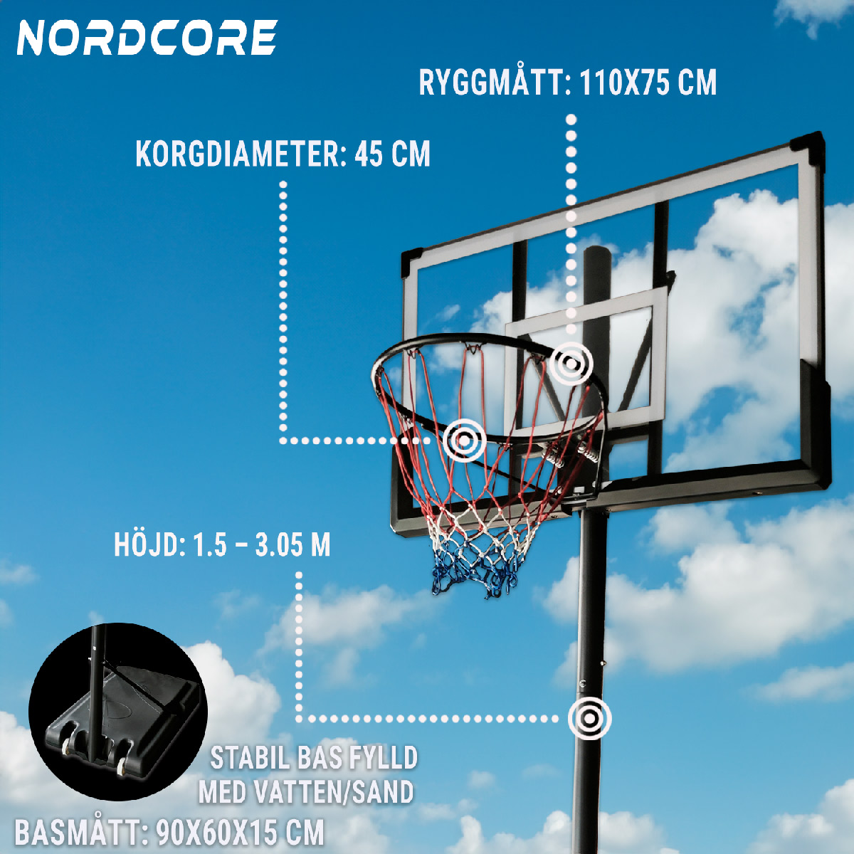 Basketkorg Nordcore 1,5 - 3,05 m