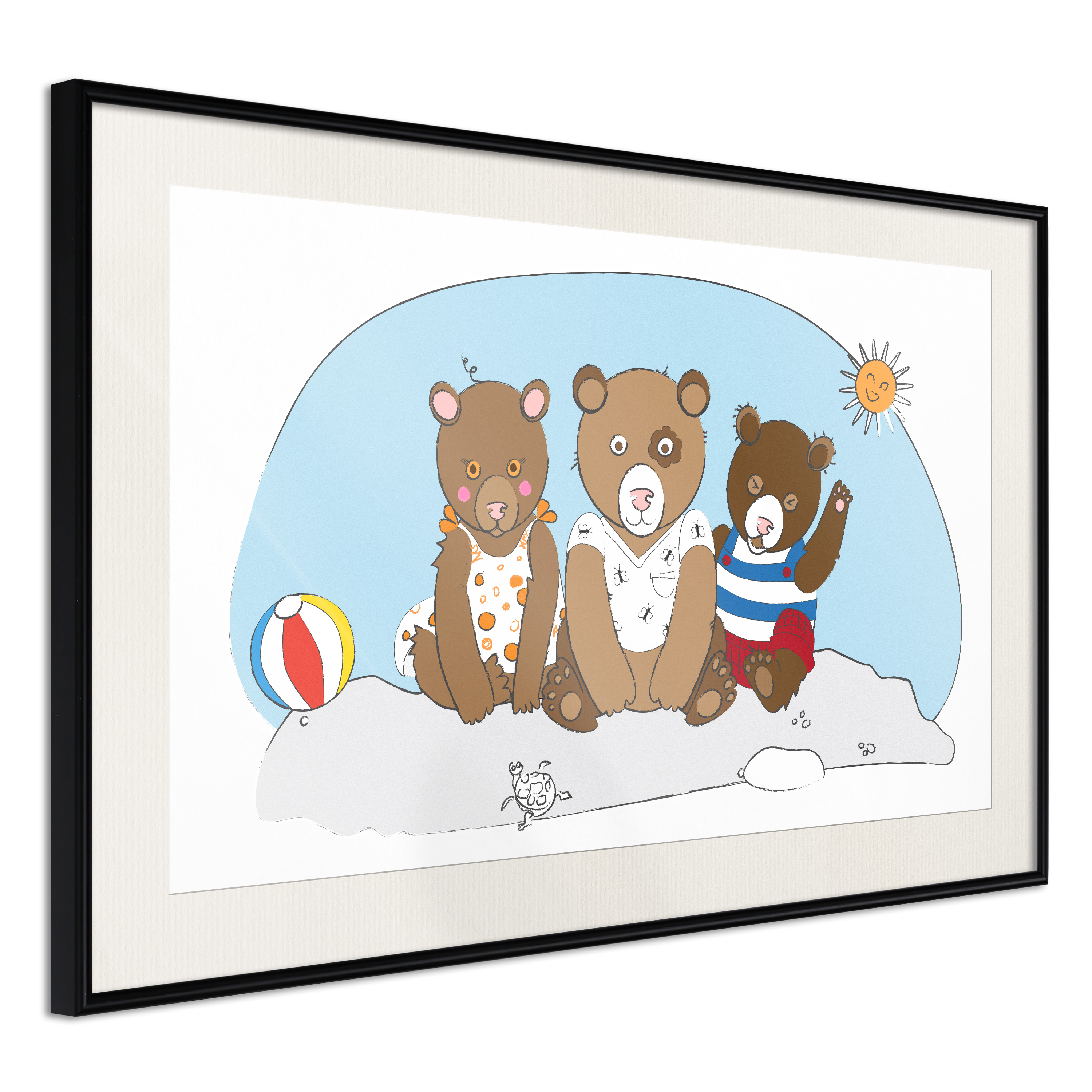 Affisch - Teddy Bears on the Beach [Poster] 60x40 Svart ram med passepartout, 60x40 cm
