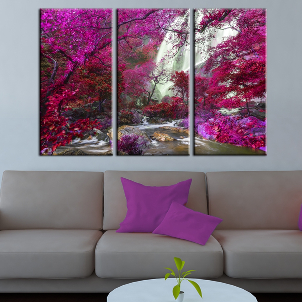 Tavla - Beautiful Waterfall Pink Forest 120x80 120x80 cm