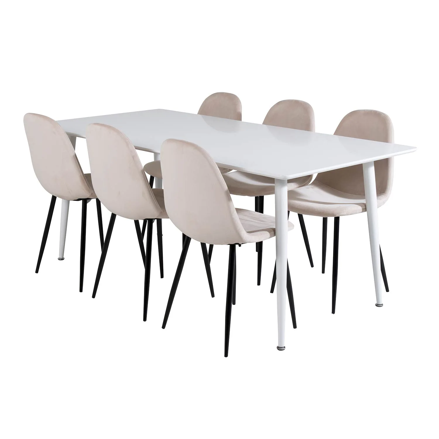 Polar table- White top /Polar Chair- / Beige Velvet_6 Vit/Beige/Svart