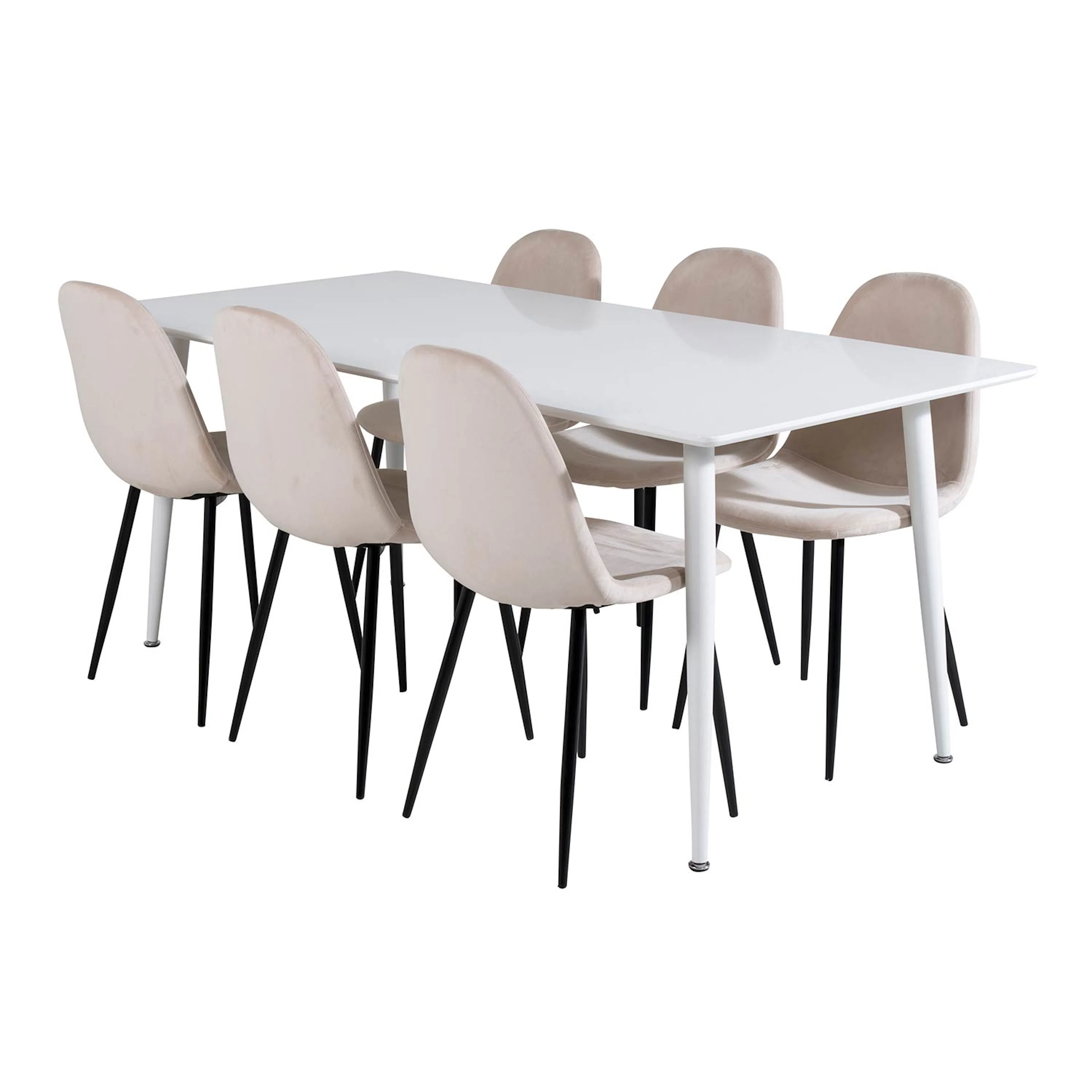 Polar table- White top /Polar Chair- / Beige Velvet_6 Vit/Beige/Svart