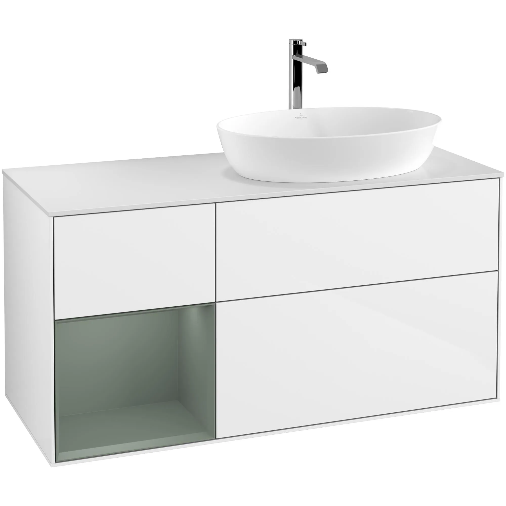 Tvättställsskåp Villeroy & Boch Finion med 3 Lådor Hylla och Bänkskiva för Ocentrerat Tvättställ från Artis & Collaro