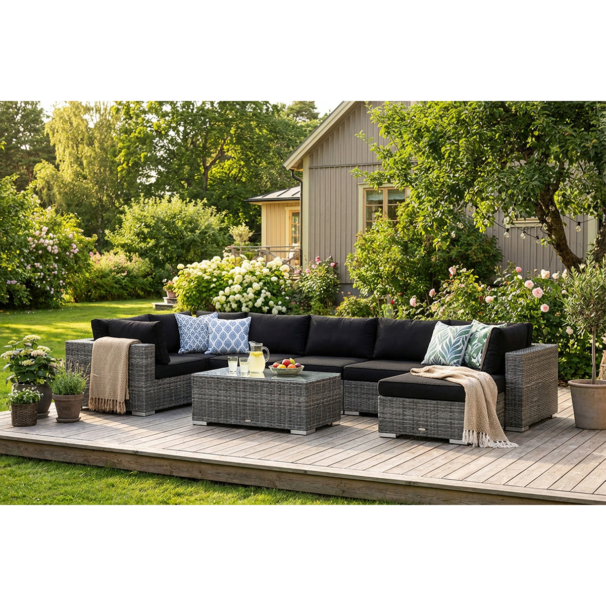 Loungegrupp Comfort Garden Bahamas U-formad utomhus loungegrupp 7-sits med vändbar divan och bord