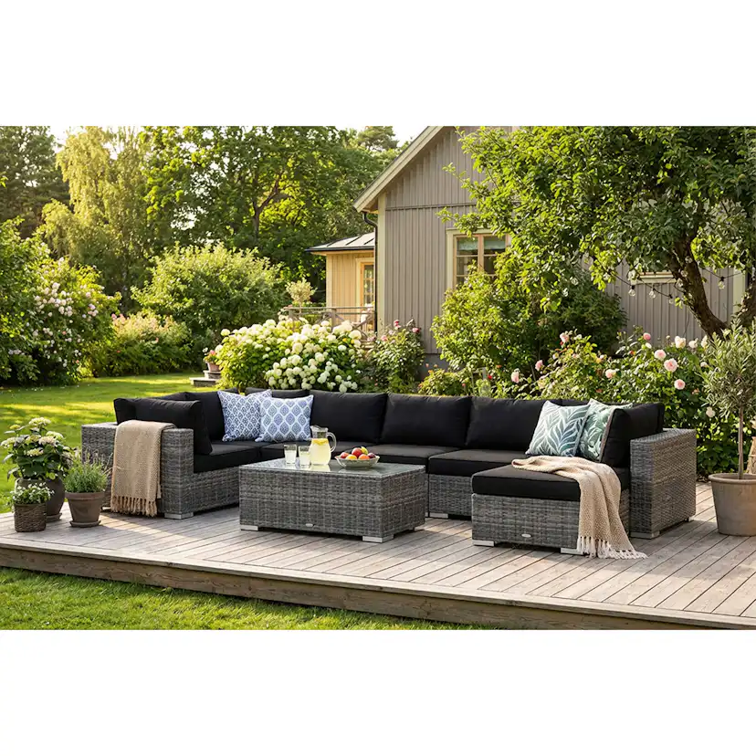 Loungegrupp Comfort Garden Bahamas U-formad utomhus loungegrupp 7-sits med vändbar divan och bord