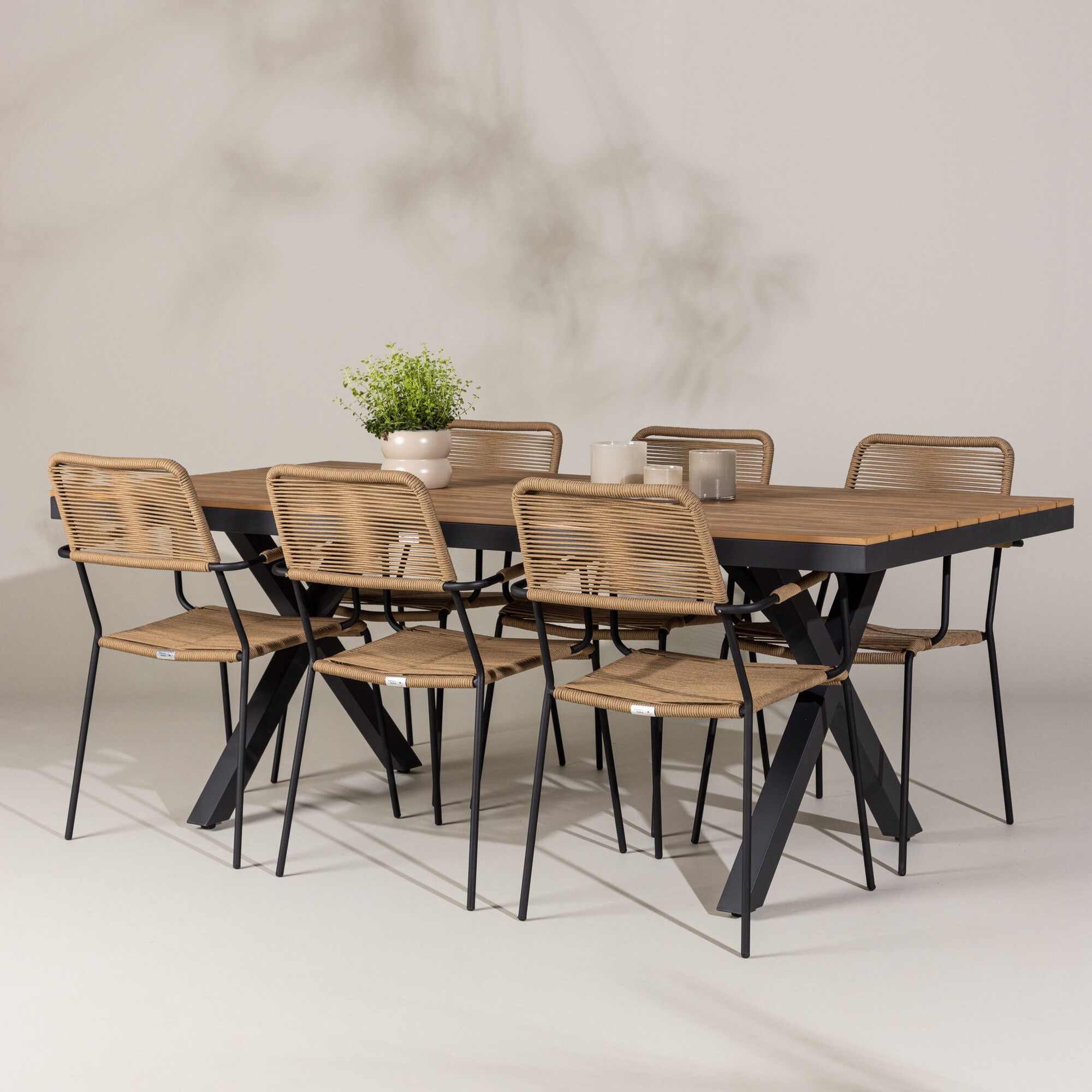 Trädgårdsgrupp Venture Home Garcia med 6 Lindos Trädgårdsstolar