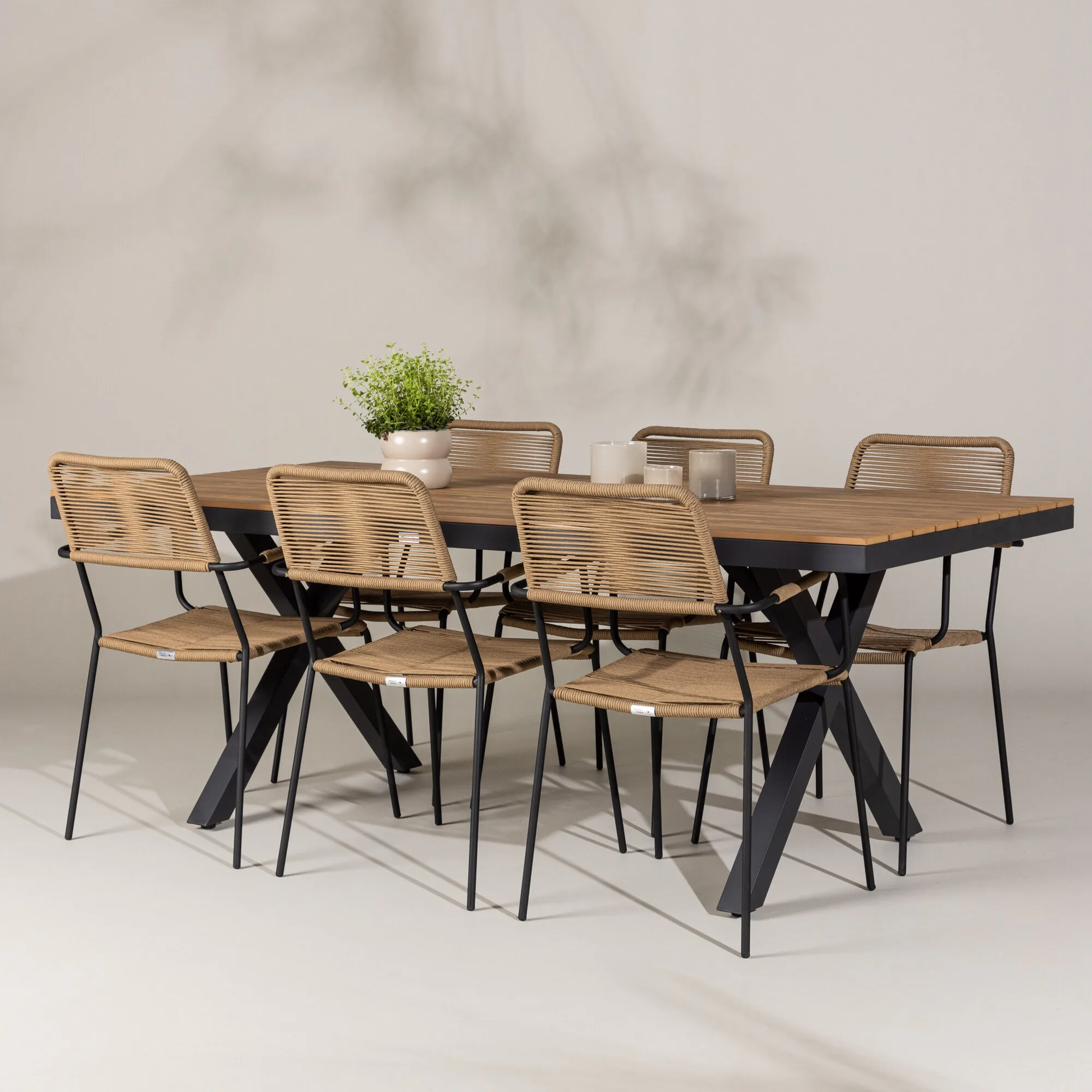 Trädgårdsgrupp Venture Home Garcia med 6 Lindos Trädgårdsstolar
