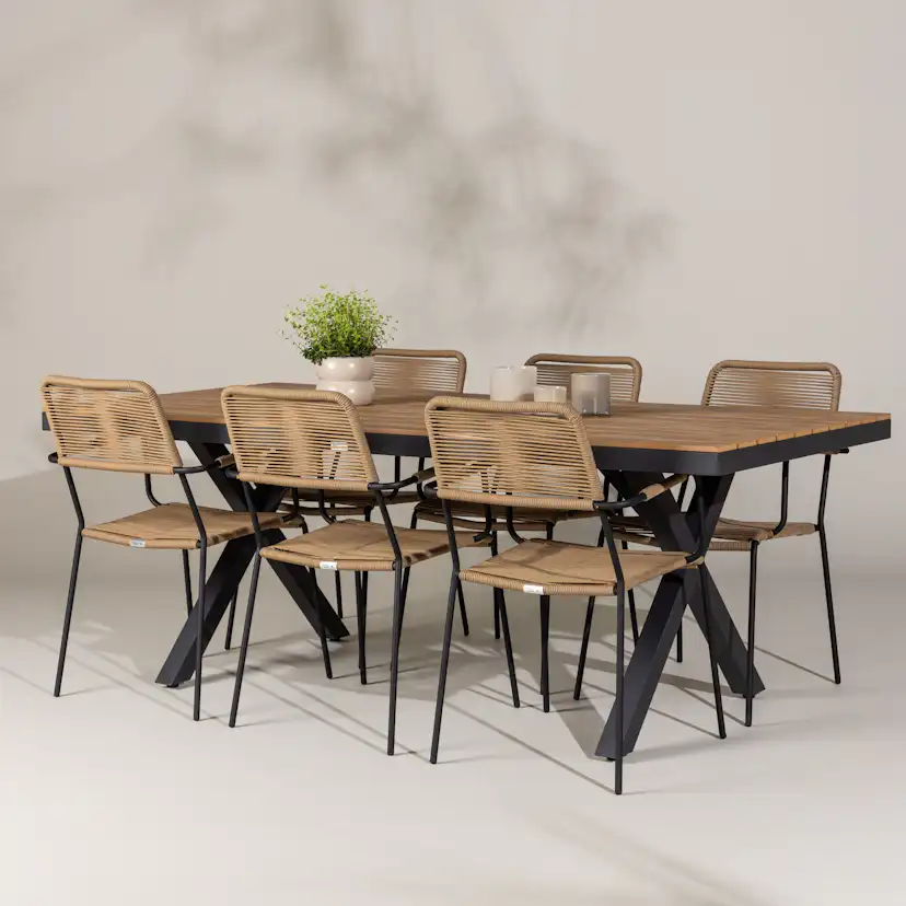 Trädgårdsgrupp Venture Home Garcia med 6 Lindos Trädgårdsstolar