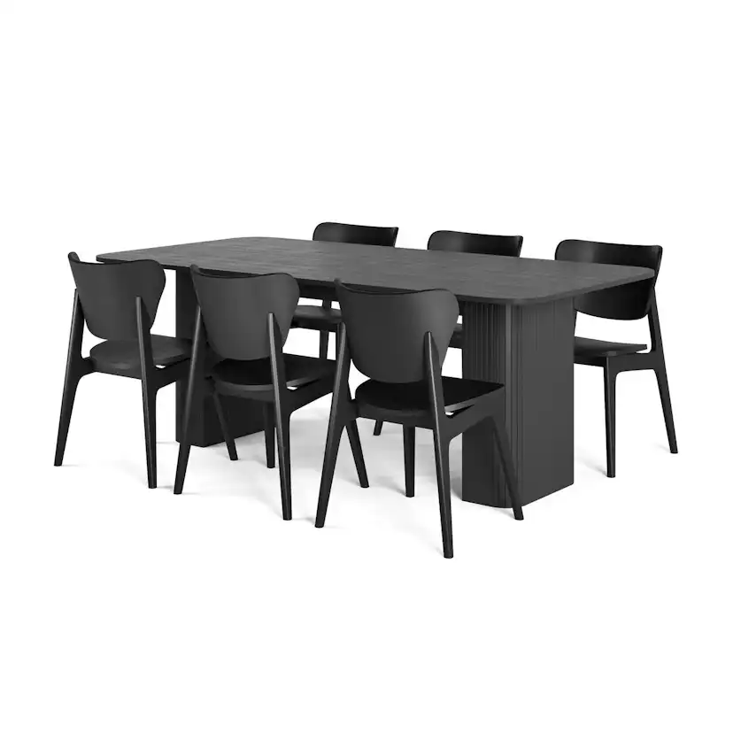 Matgrupp Bark Kopparbo Rektangulärt Matbord 200-260 cm Förlängningsbartt med 6 Jerup Matstol