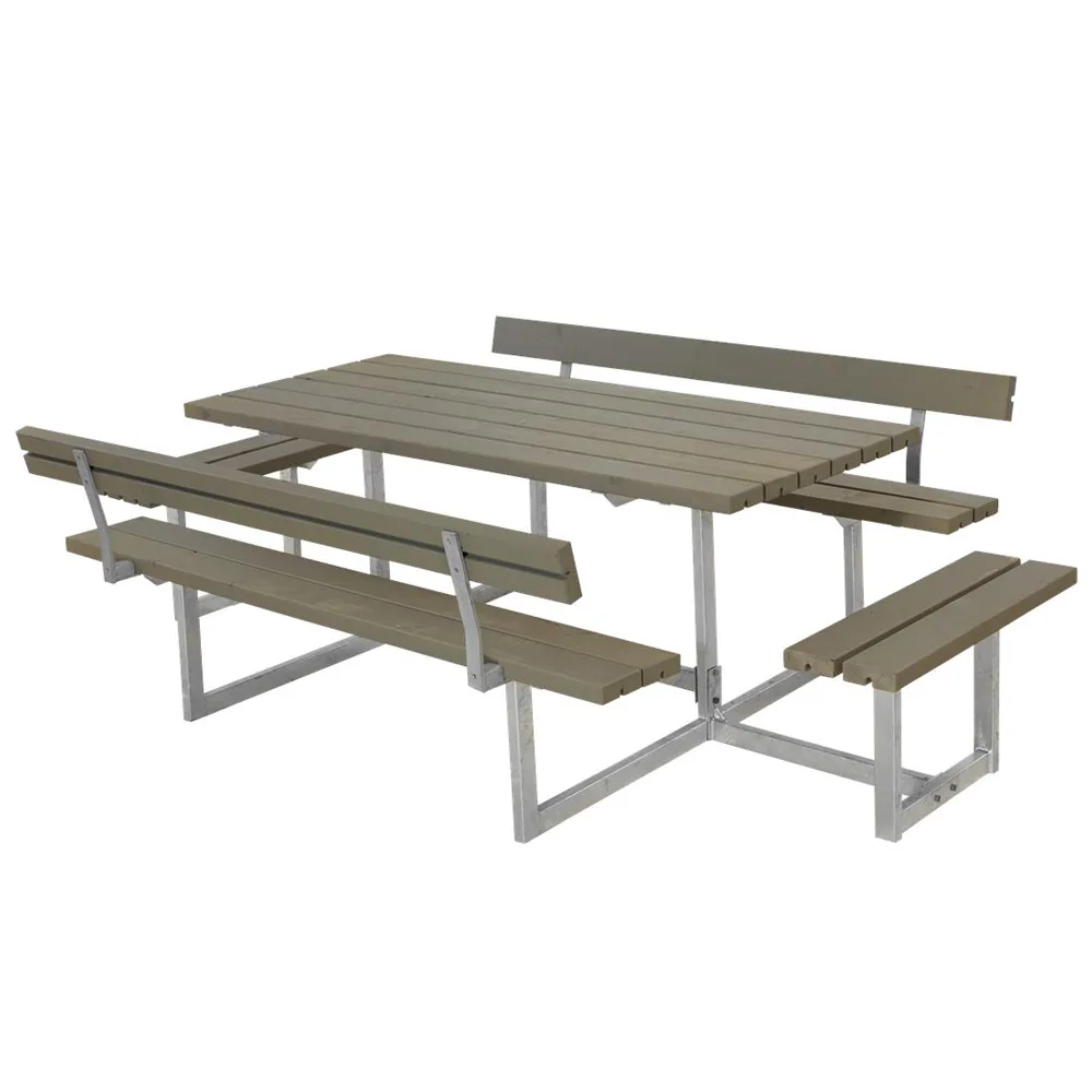 Picknickbord PLUS Basic med Extra Sittplatser Gråbrun Utomhus