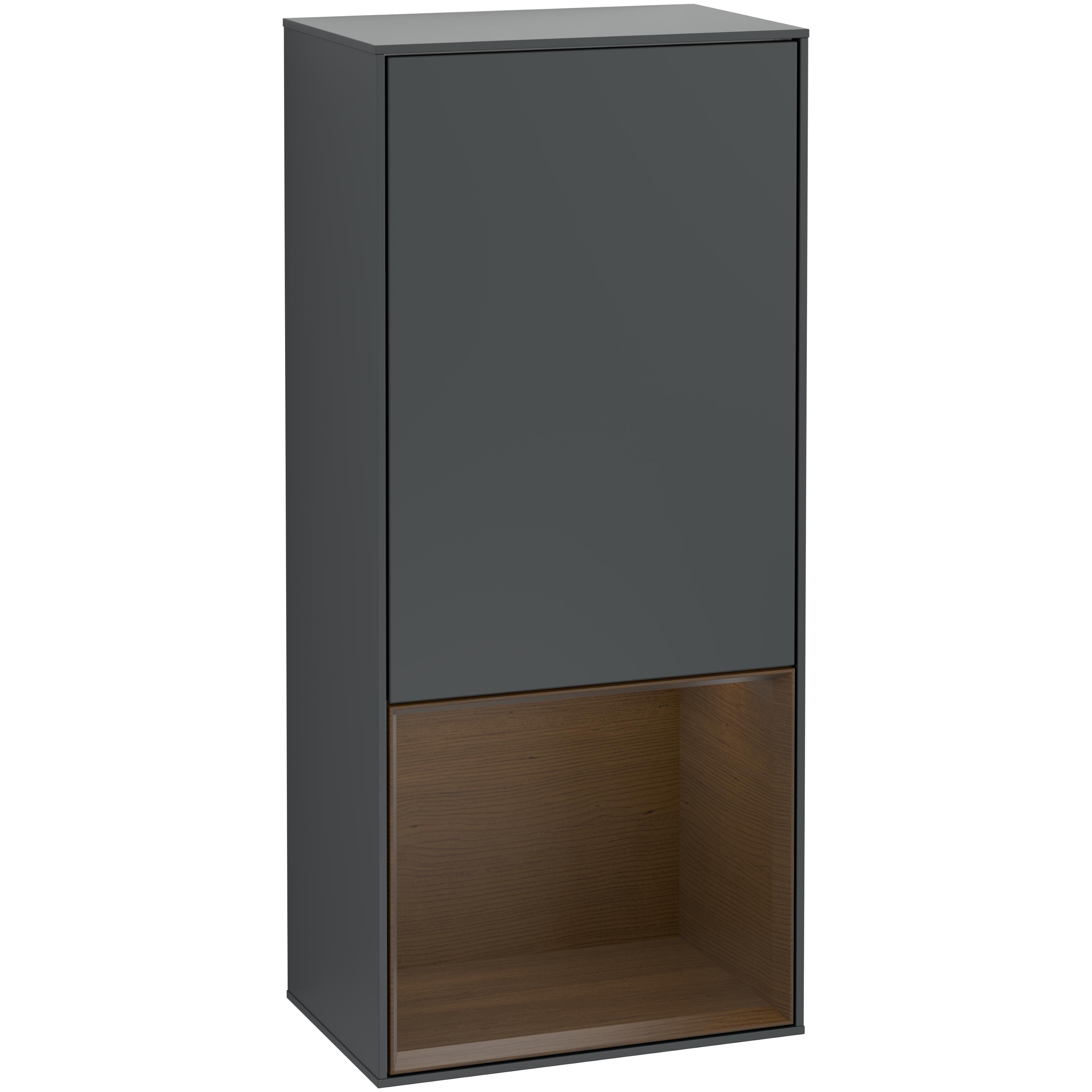 Sidoskåp Villeroy & Boch Finion G540GNHG Midnattsblå Mattlack, Valnötsfanér, Gångjärn Vänster, Med Väggbelysning