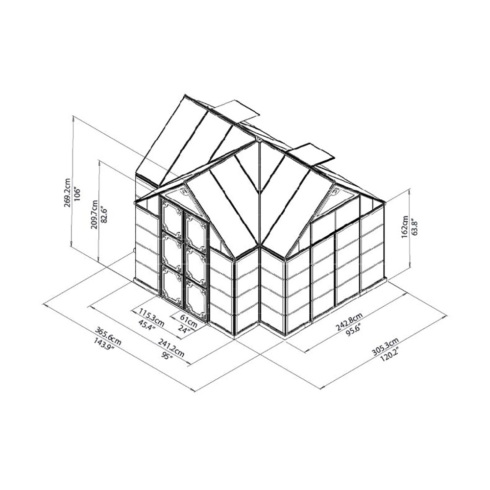 Växthus/Orangeri Canopia by Palram Victory Aluminiumstomme med UV-Skyddade Polykarbonatfönster, 11,04 m²