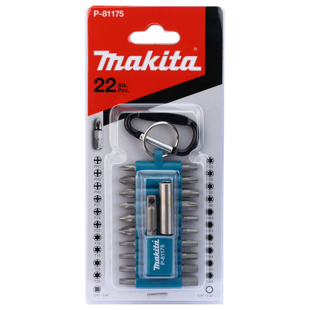Bitssats Makita 22 delar, Med Karbinhake