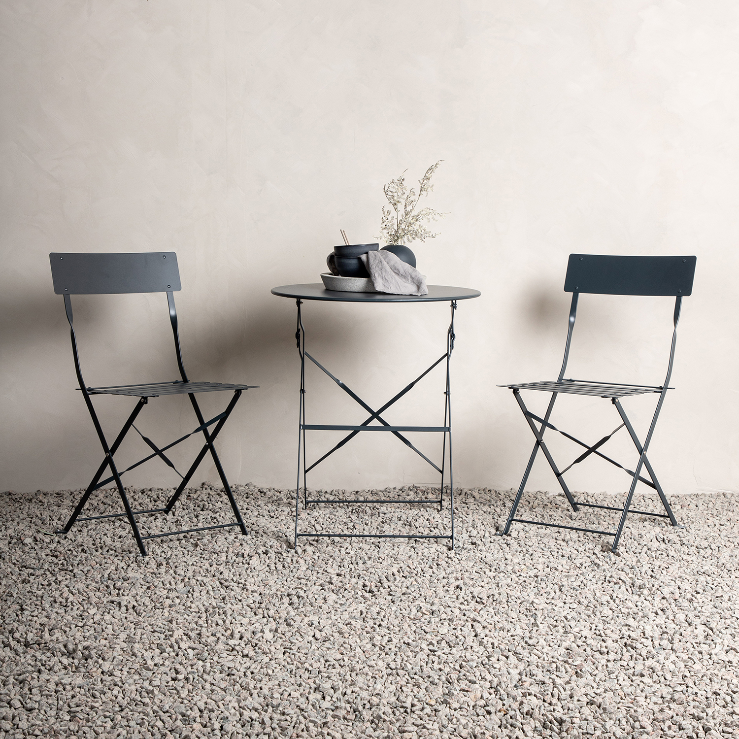 Marsellie Foldable steel bistro set - Dark grey Mörkgrå