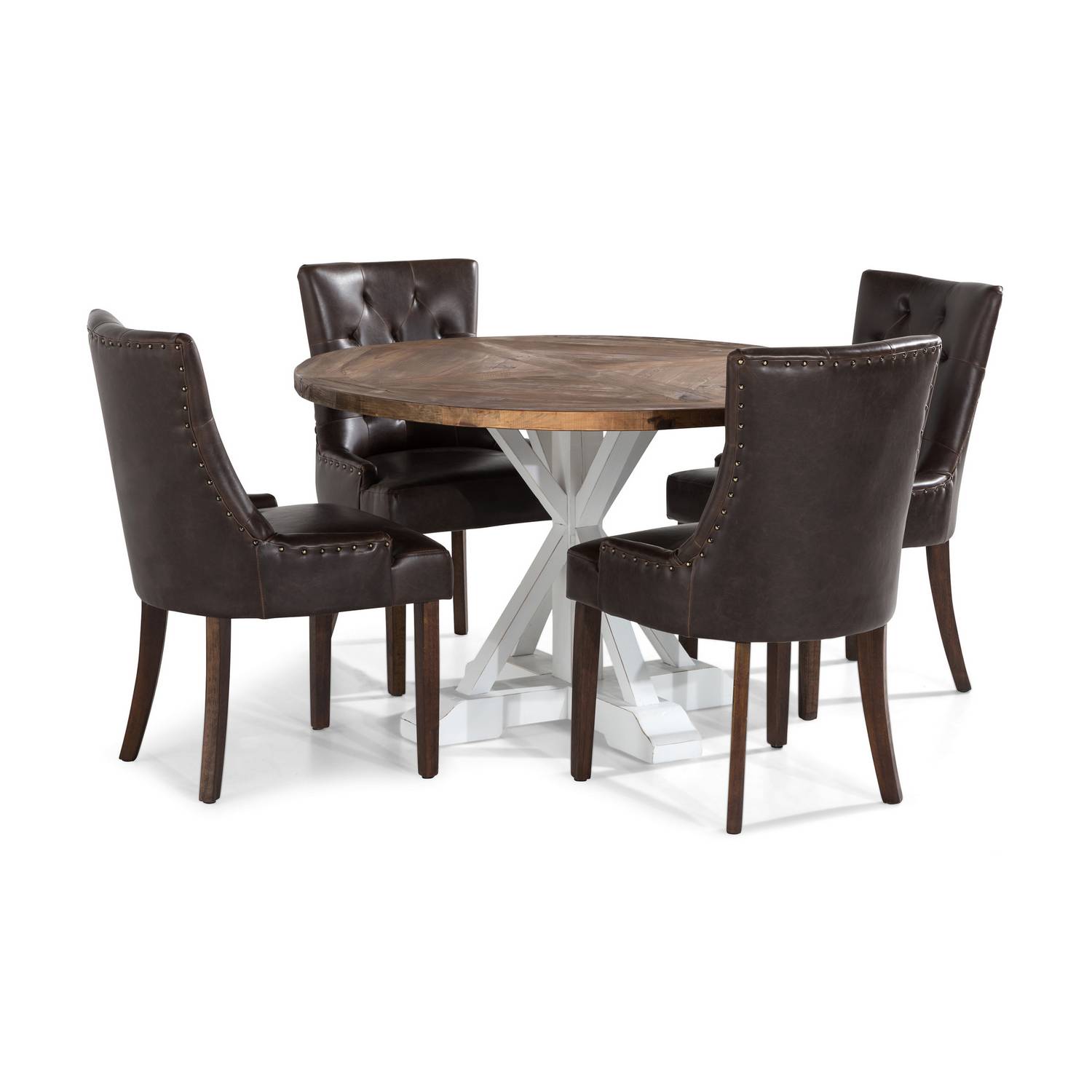 Matgrupp Bloomington Lyon Runt Matbord 120 cm Vit Bas med 4 Tuva Matstol Konstläder