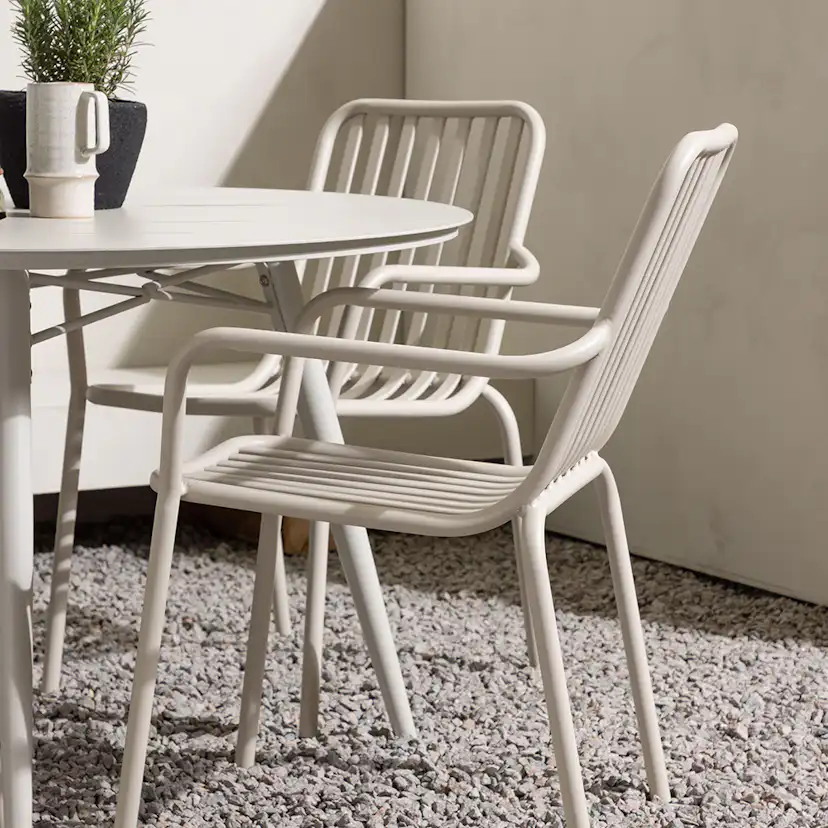 Lina Dining Table - Beige - Round 120 cm +Peking Diningchair Beige