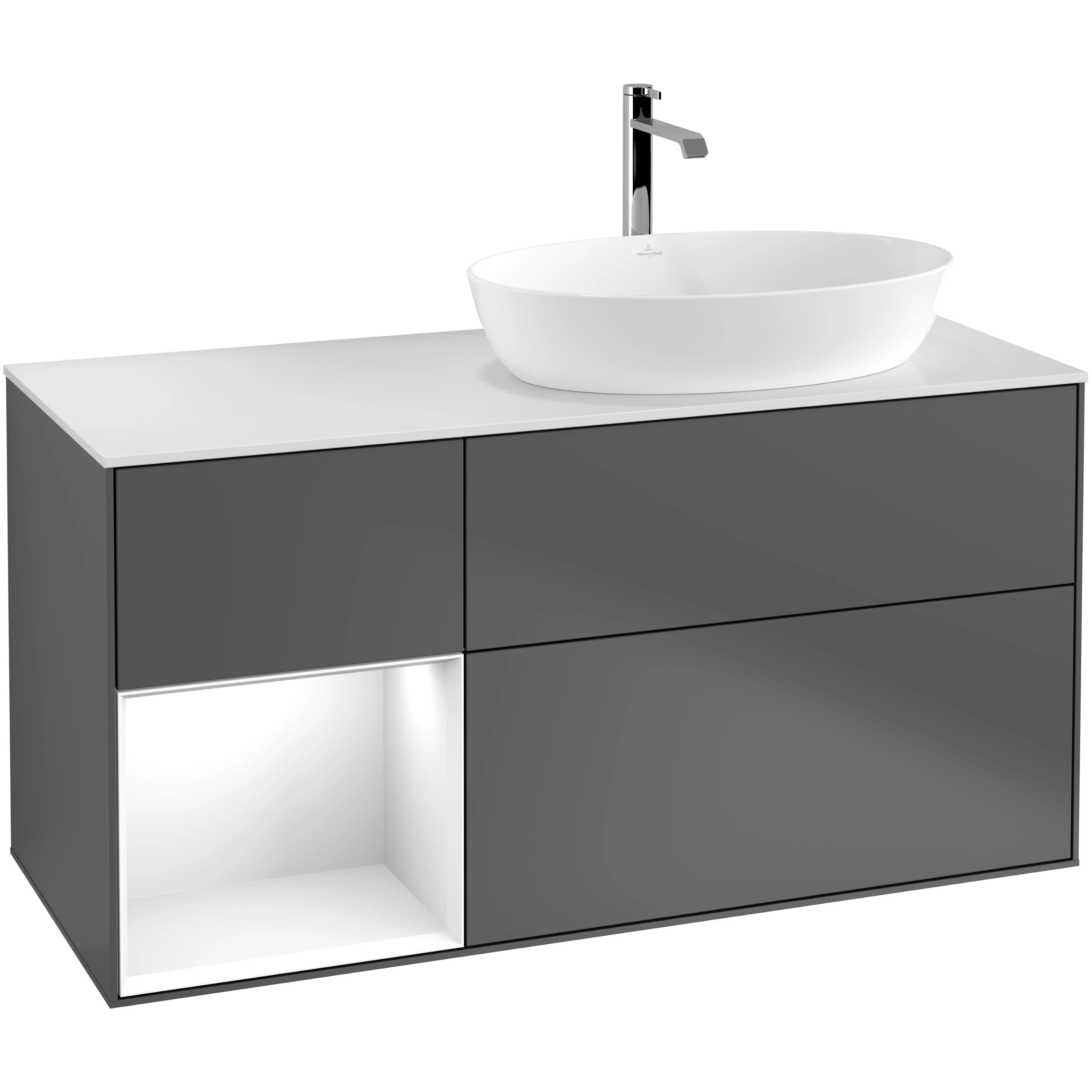 Tvättställsskåp Villeroy & Boch Finion med 3 Lådor Hylla och Bänkskiva för Ocentrerat Tvättställ från Artis & Collaro