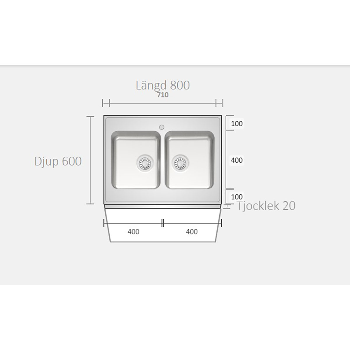 A0800 800x600x20 Bredd: 600 mm, Djup: 20 mm