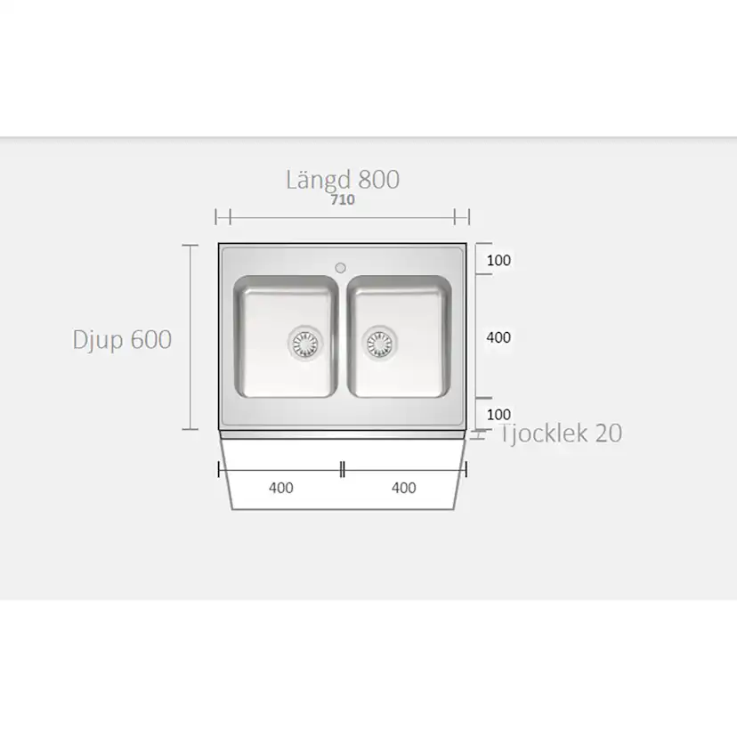 A0800 800x600x20 Bredd: 600 mm, Djup: 20 mm